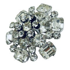 Vintage massive Designer-Brosche aus Silber mit Strass