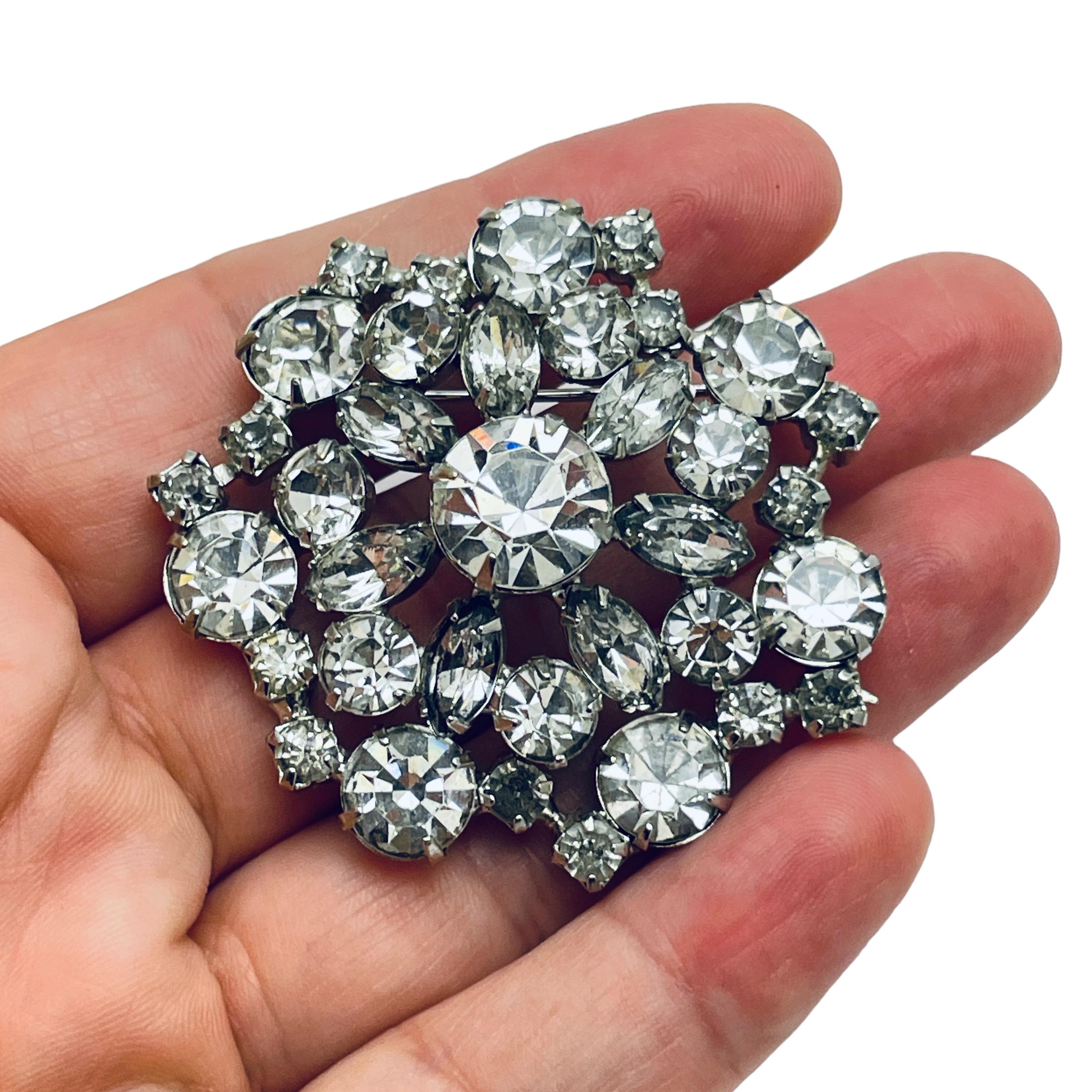 Women's Vintage silver rhinestone massive designer brooch For Sale