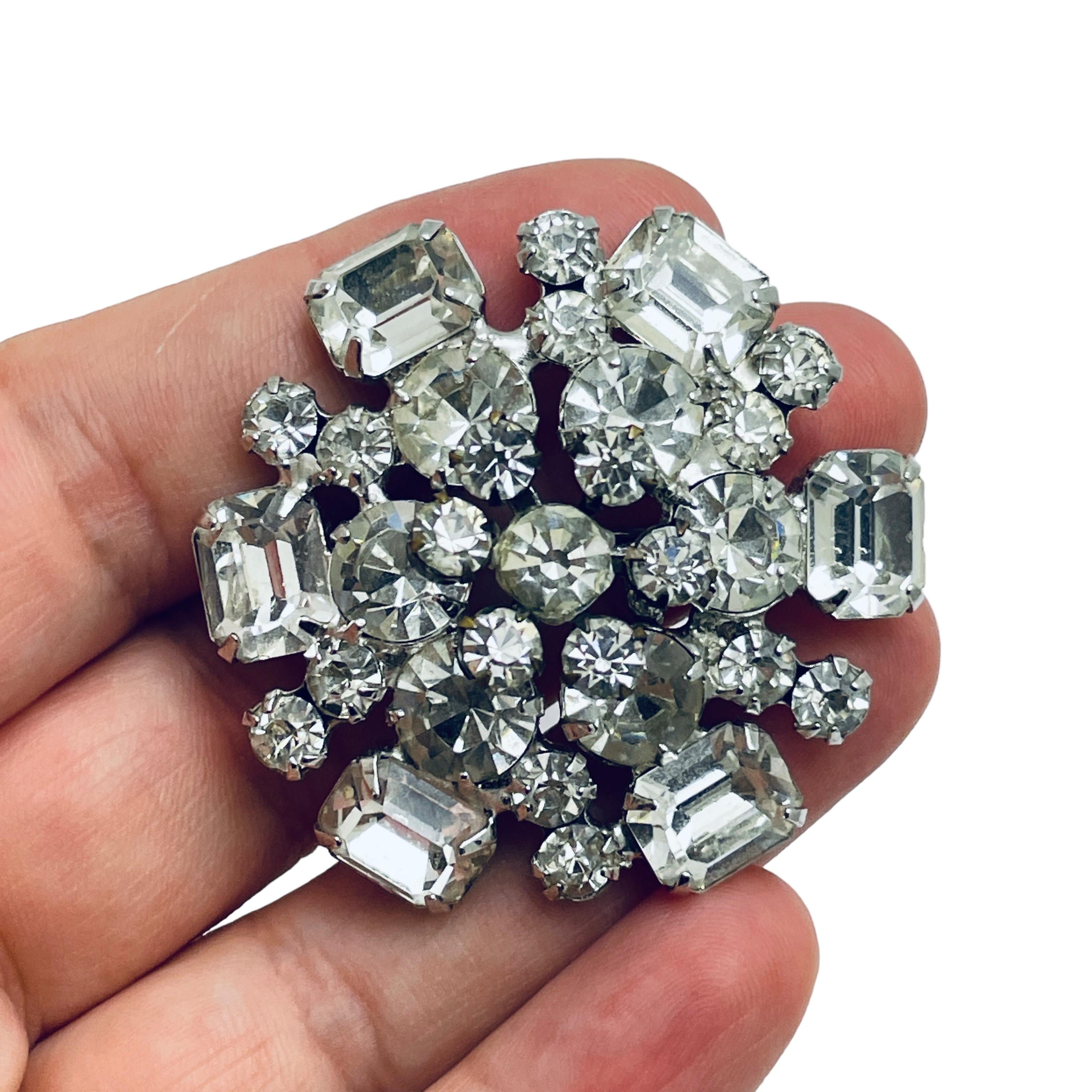 Women's Vintage silver rhinestone massive designer brooch For Sale