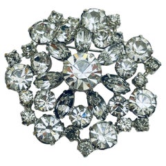 Vintage massive Designer-Brosche aus Silber mit Strass
