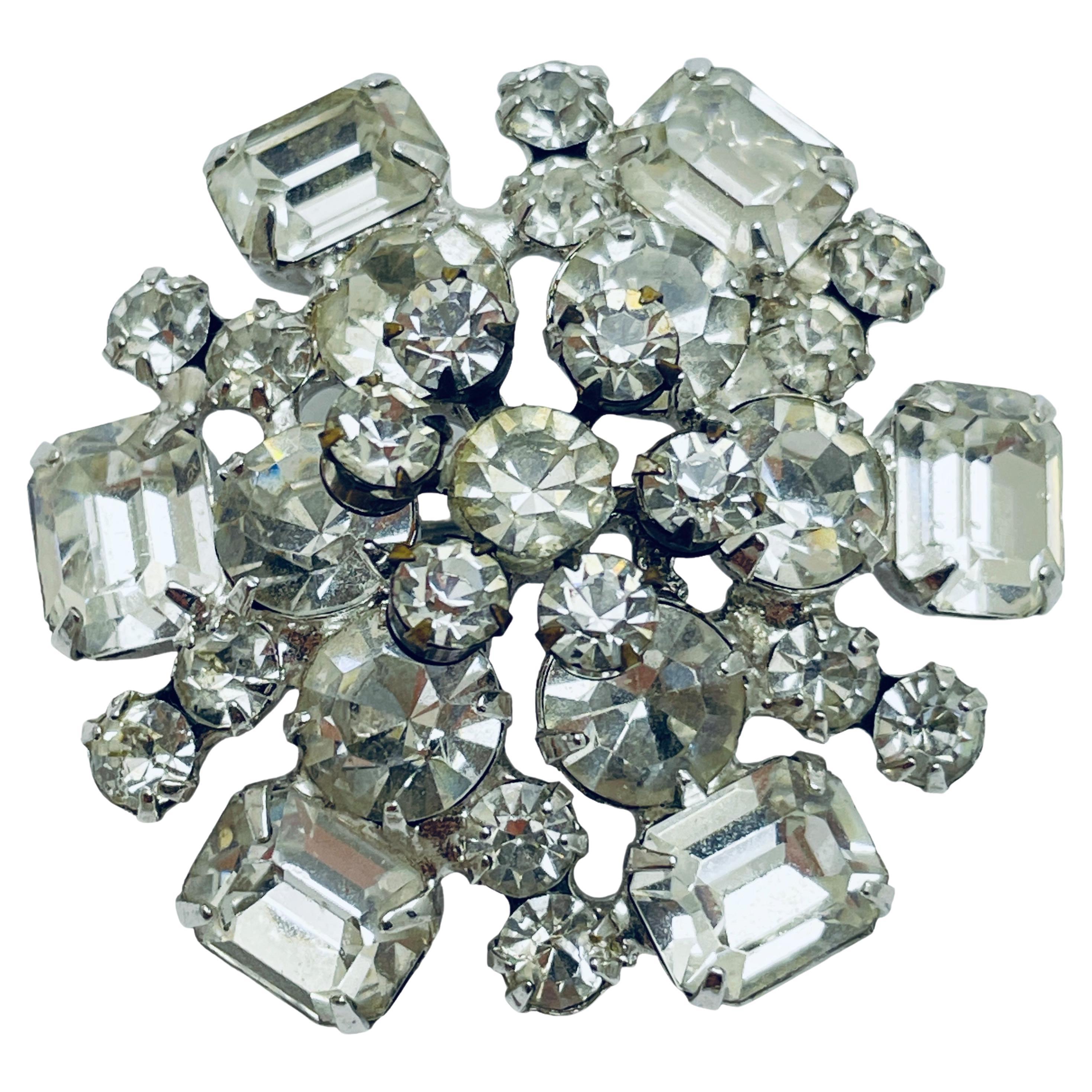 Vintage massive Designer-Brosche aus Silber mit Strass