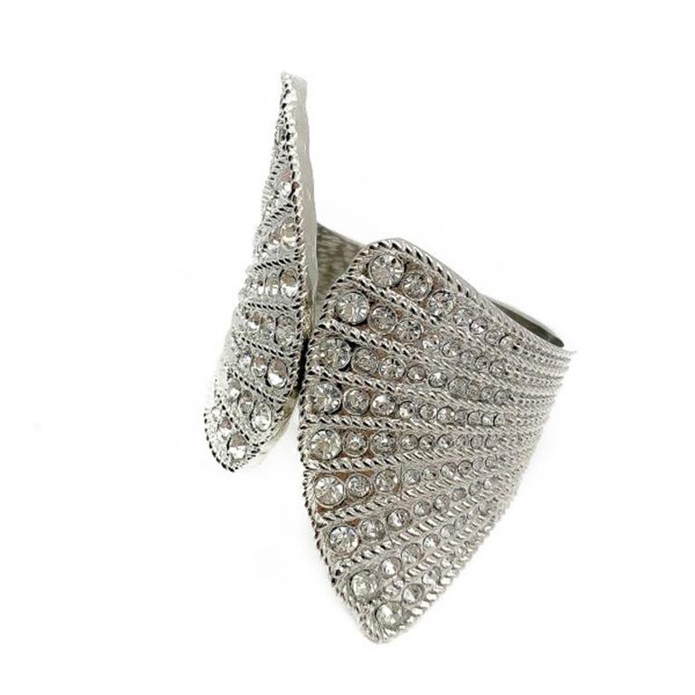 Vintage Silver & Rhinestone Statement Clam Clamper Cuff 1990s In Good Condition In Wilmslow, GB