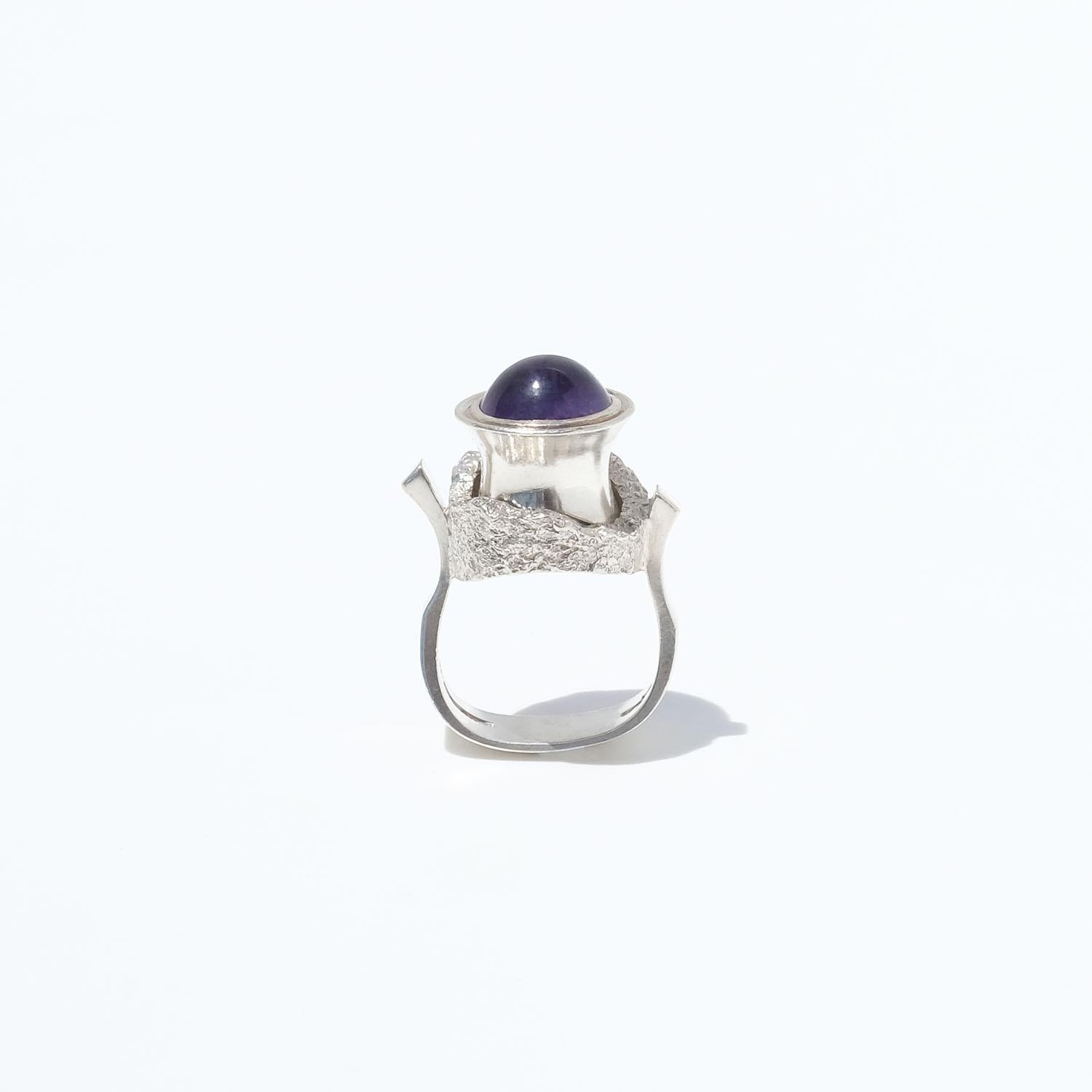 Anillo vintage de plata con amatista fabricado en 1975. en venta 5