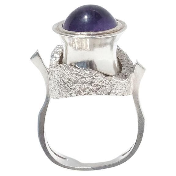 Vintage silver ring with amethyst made 1975. For Sale