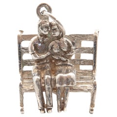 Vintage Movable Love Couple Silver Charm Pendant