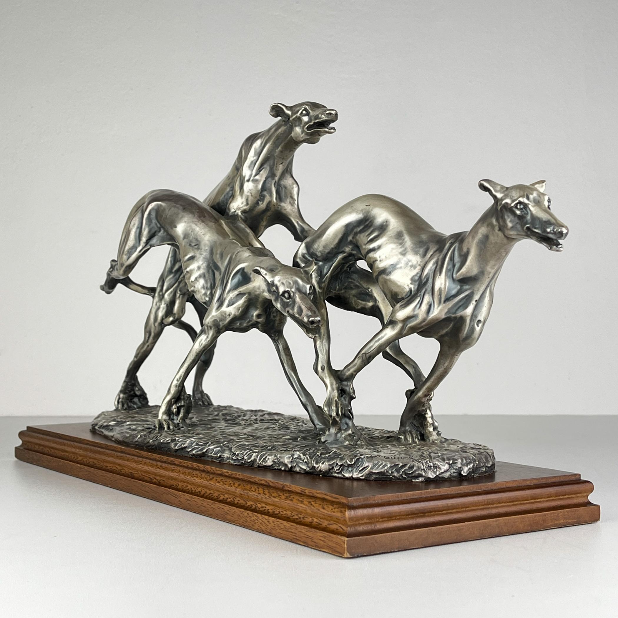 Silberskulptur „Racing Greyhounds“ aus Silber von Angelo Schiavon, Italien 1960er Jahre im Zustand „Gut“ im Angebot in Miklavž Pri Taboru, SI