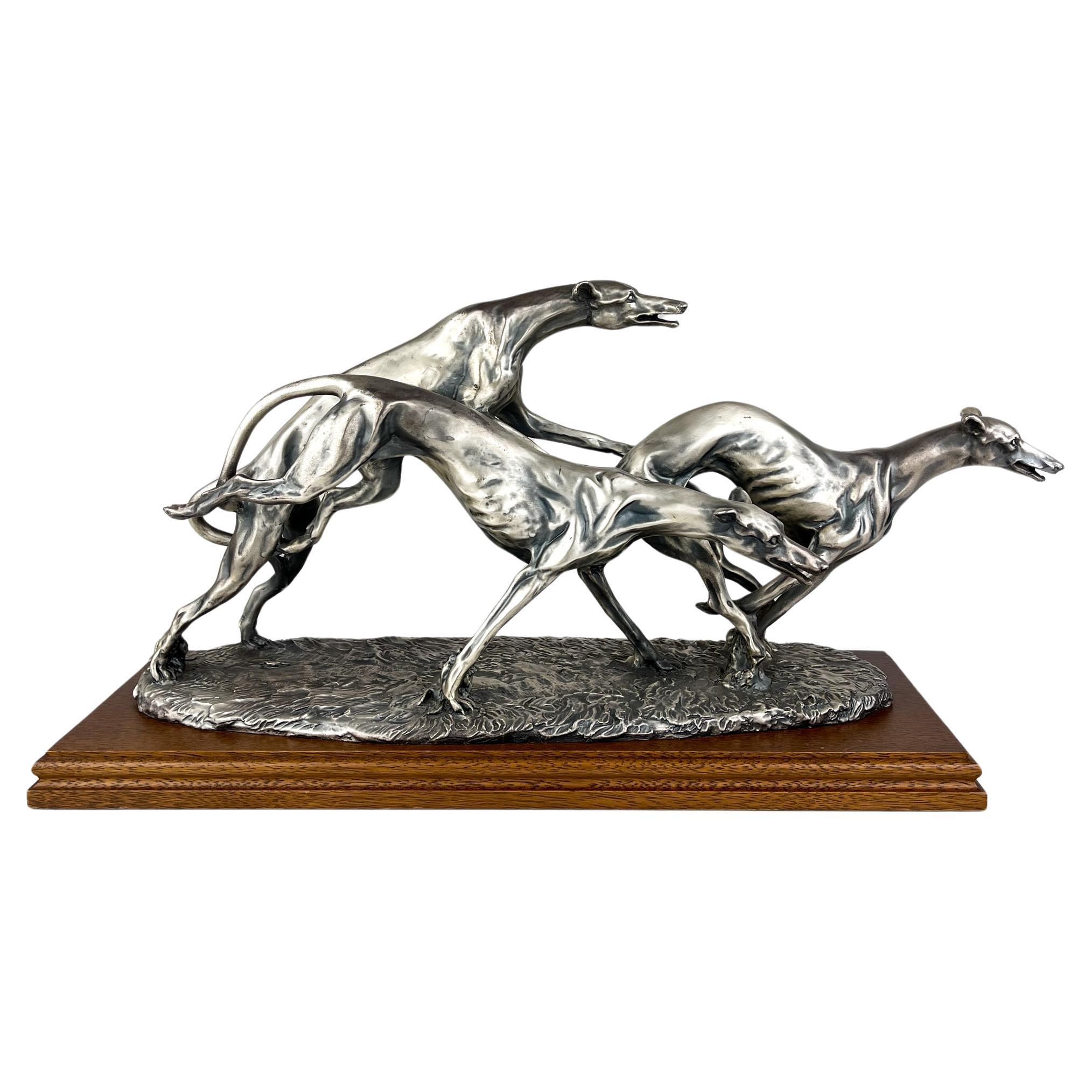 Vintage silver sculpture "Racing Greyhounds" by Angelo Schiavon, Italy 1960s
