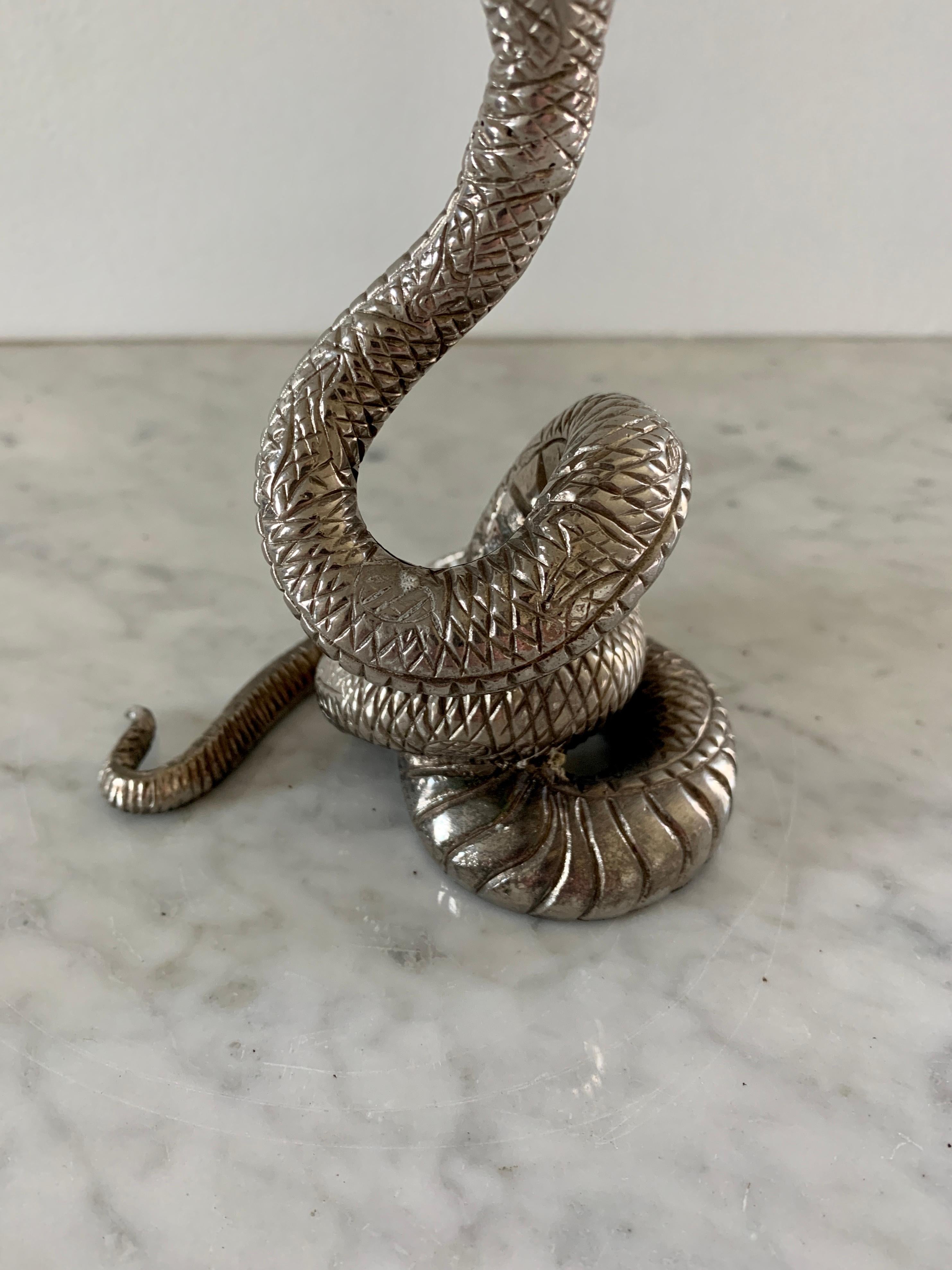 Vintage Silver Serpent Snake Candle Holder In Good Condition For Sale In Elkhart, IN