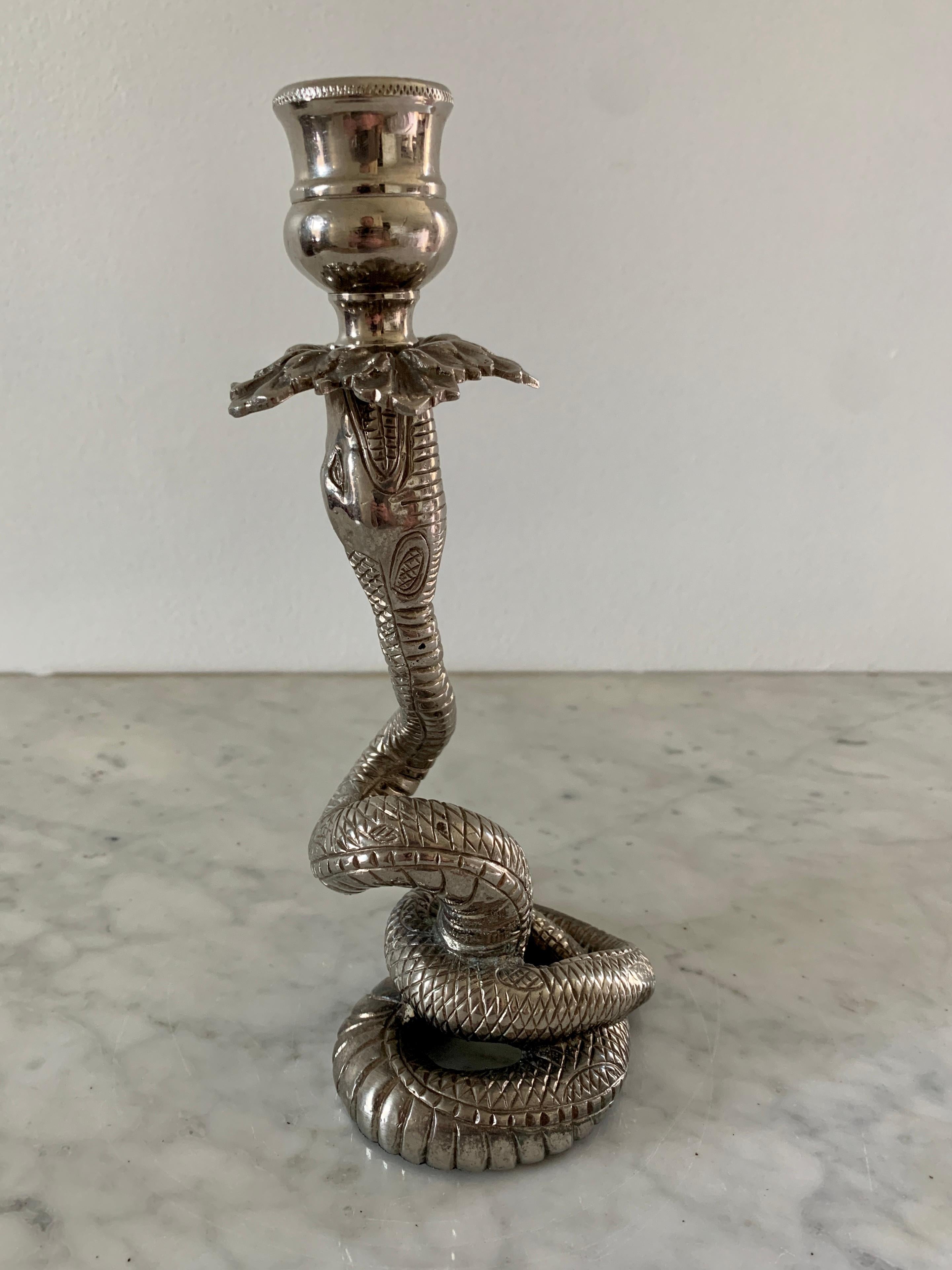 20th Century Vintage Silver Serpent Snake Candle Holder