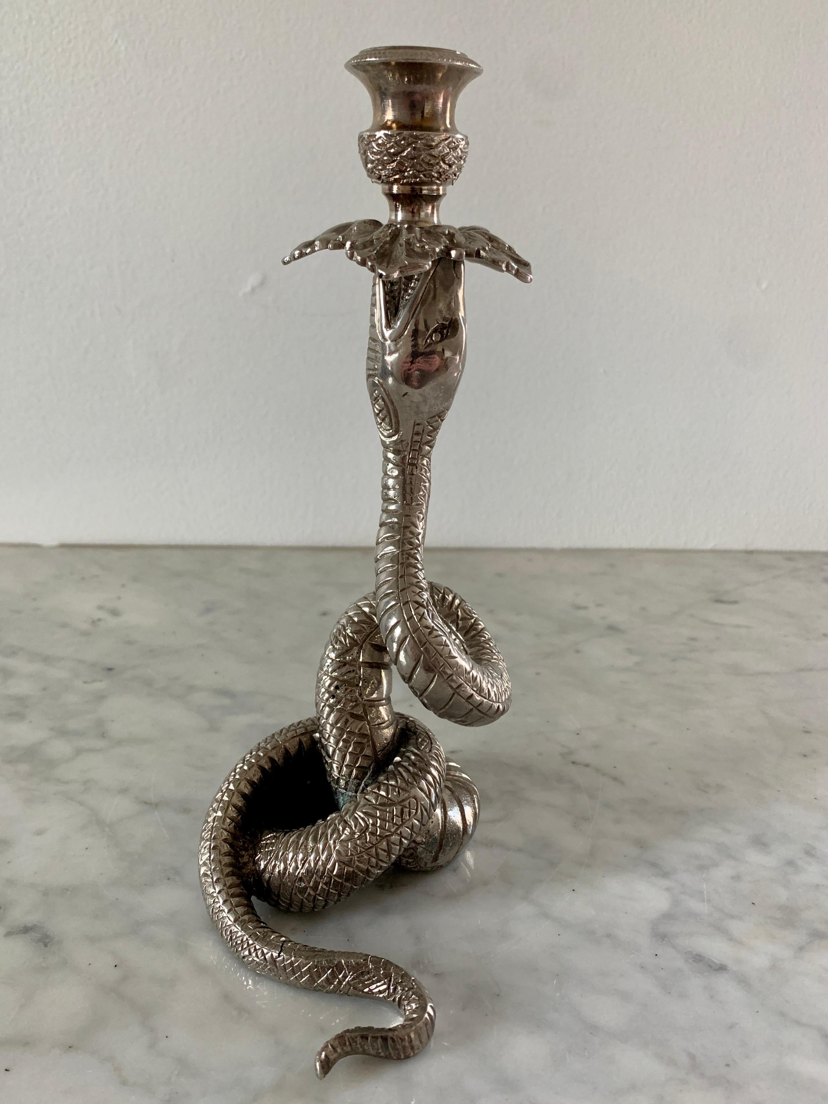 Art Deco Vintage Silver Serpent Snake Candle Holder For Sale