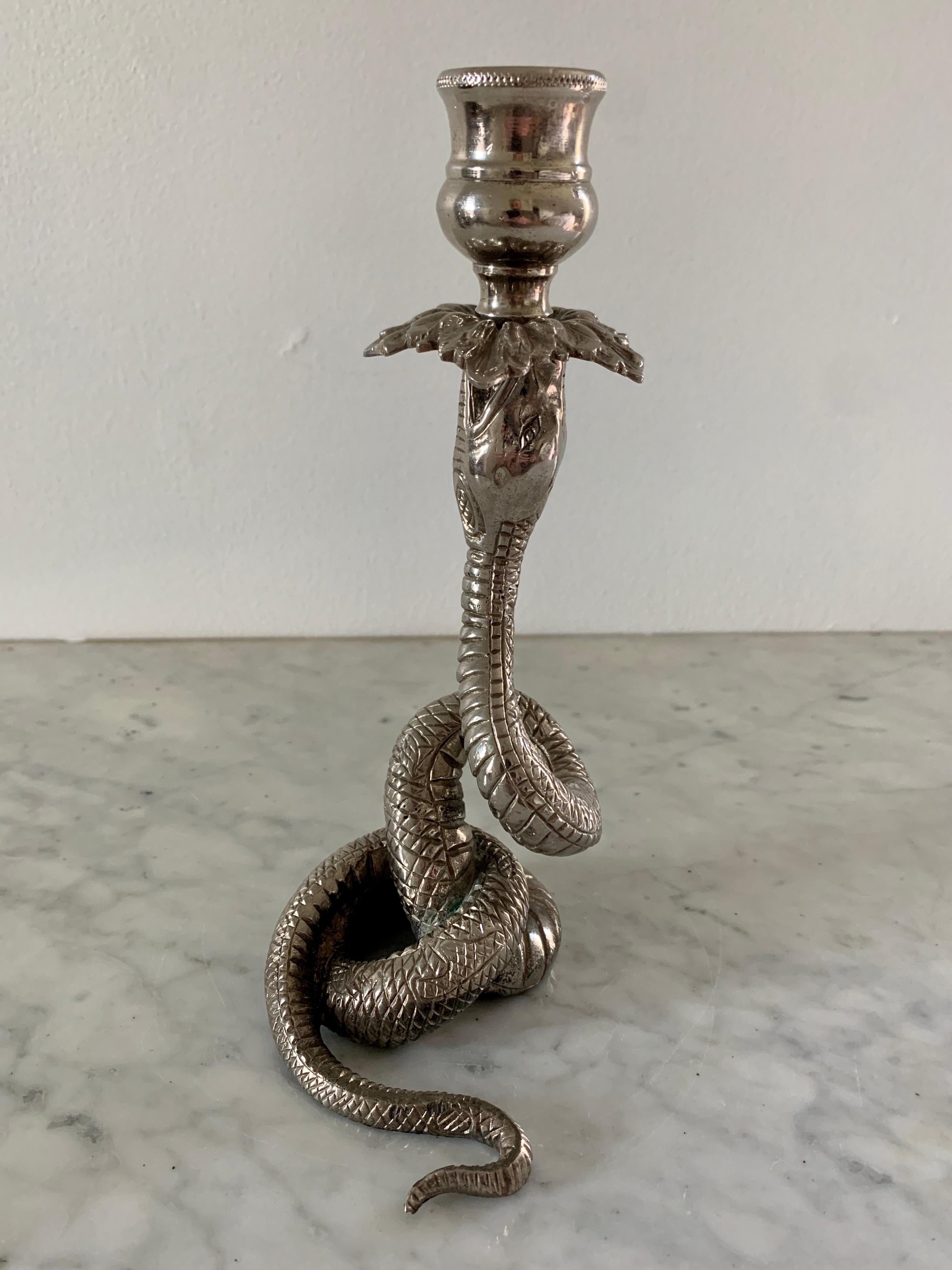 Vintage Silver Serpent Snake Candle Holder For Sale 1