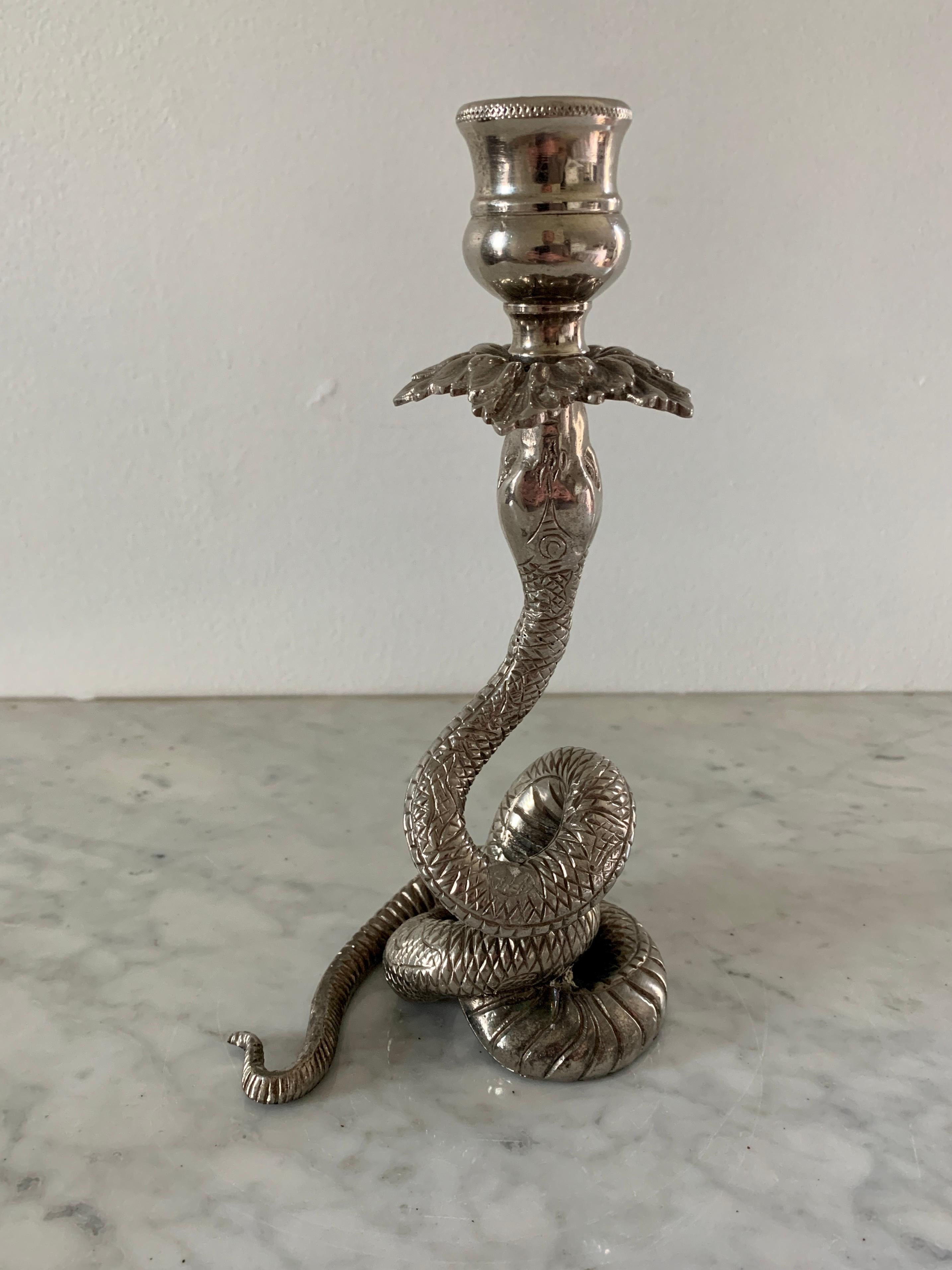 Vintage Silver Serpent Snake Candle Holder For Sale 2