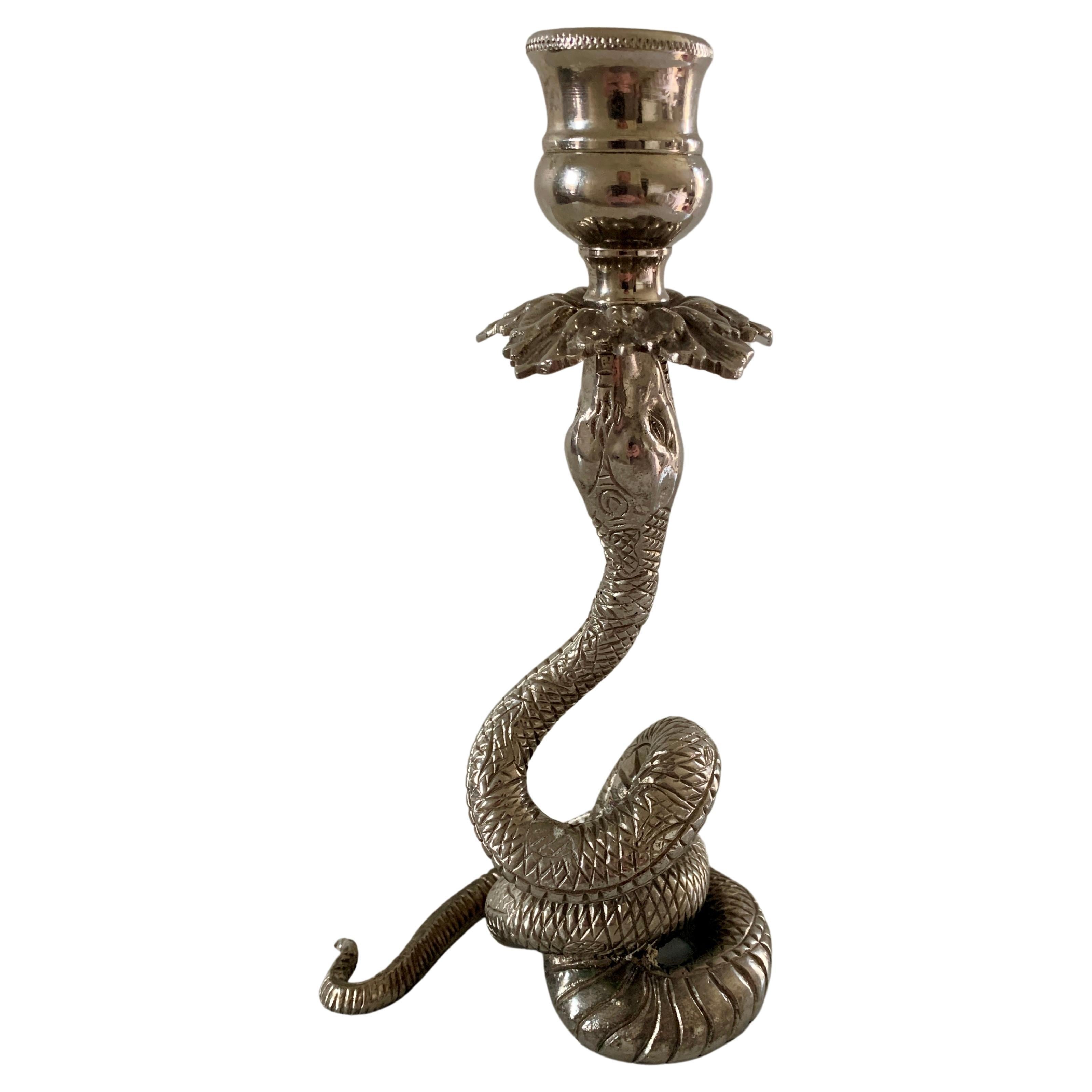 Vintage Silver Serpent Snake Candle Holder For Sale