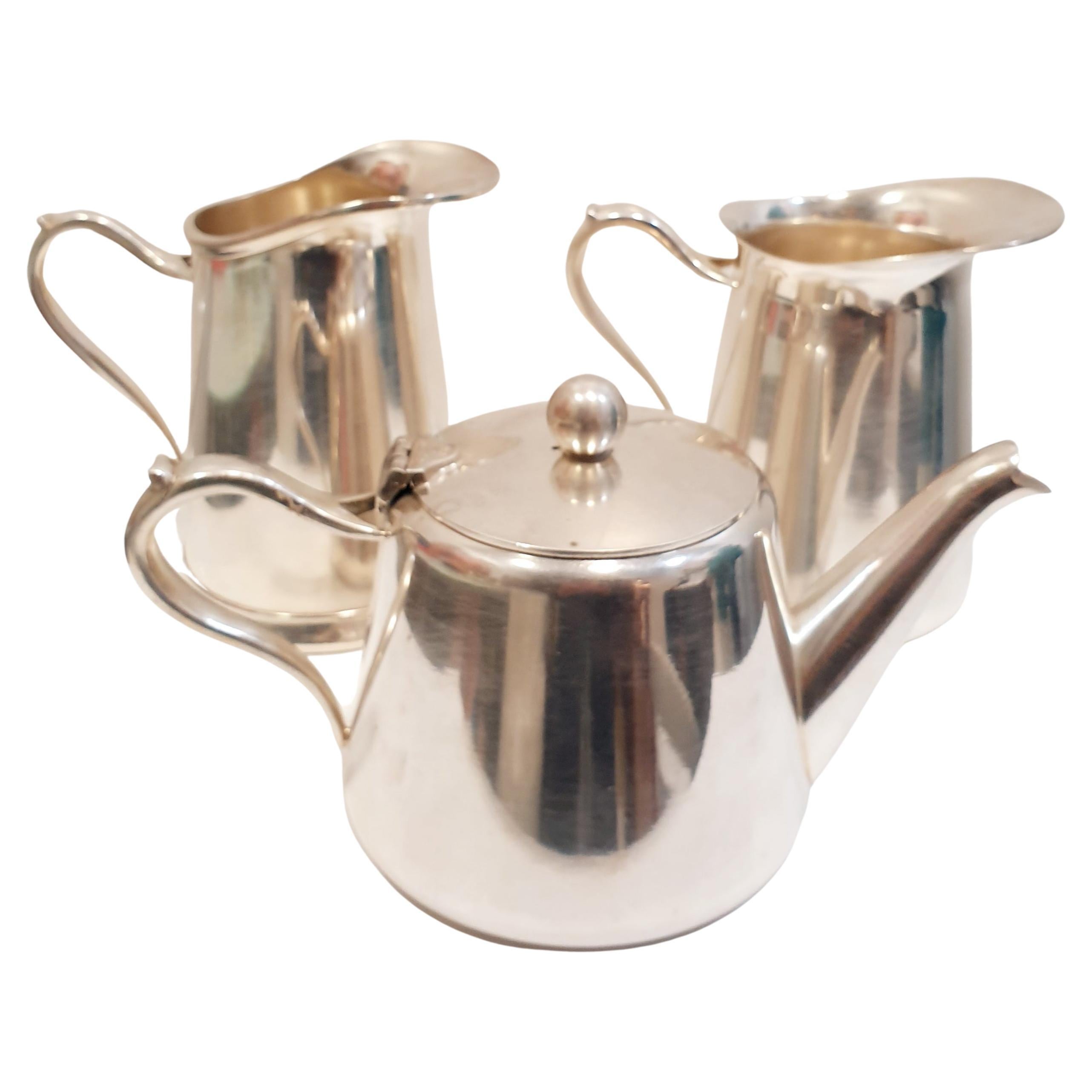 Vintage Silver Set of Two Jugs and Teapot For Sale