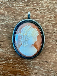Vintage Silver Shell Cameo Brooch Pendant Brooch