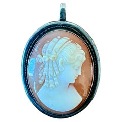 Vintage Silver Shell Cameo Brooch Pendant Brooch