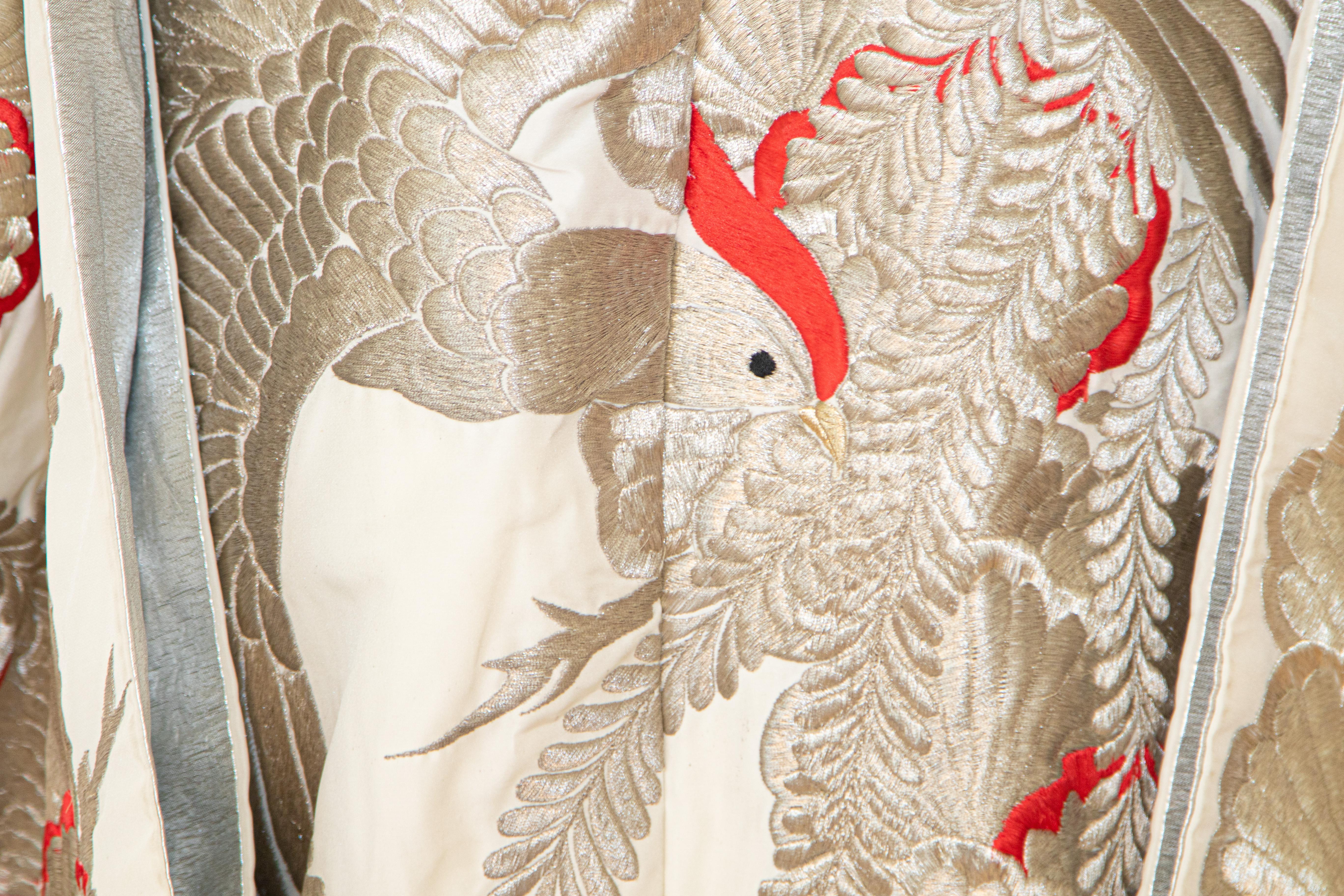 Vintage Kimono Silver Silk Brocade Japanese Wedding Dress 1