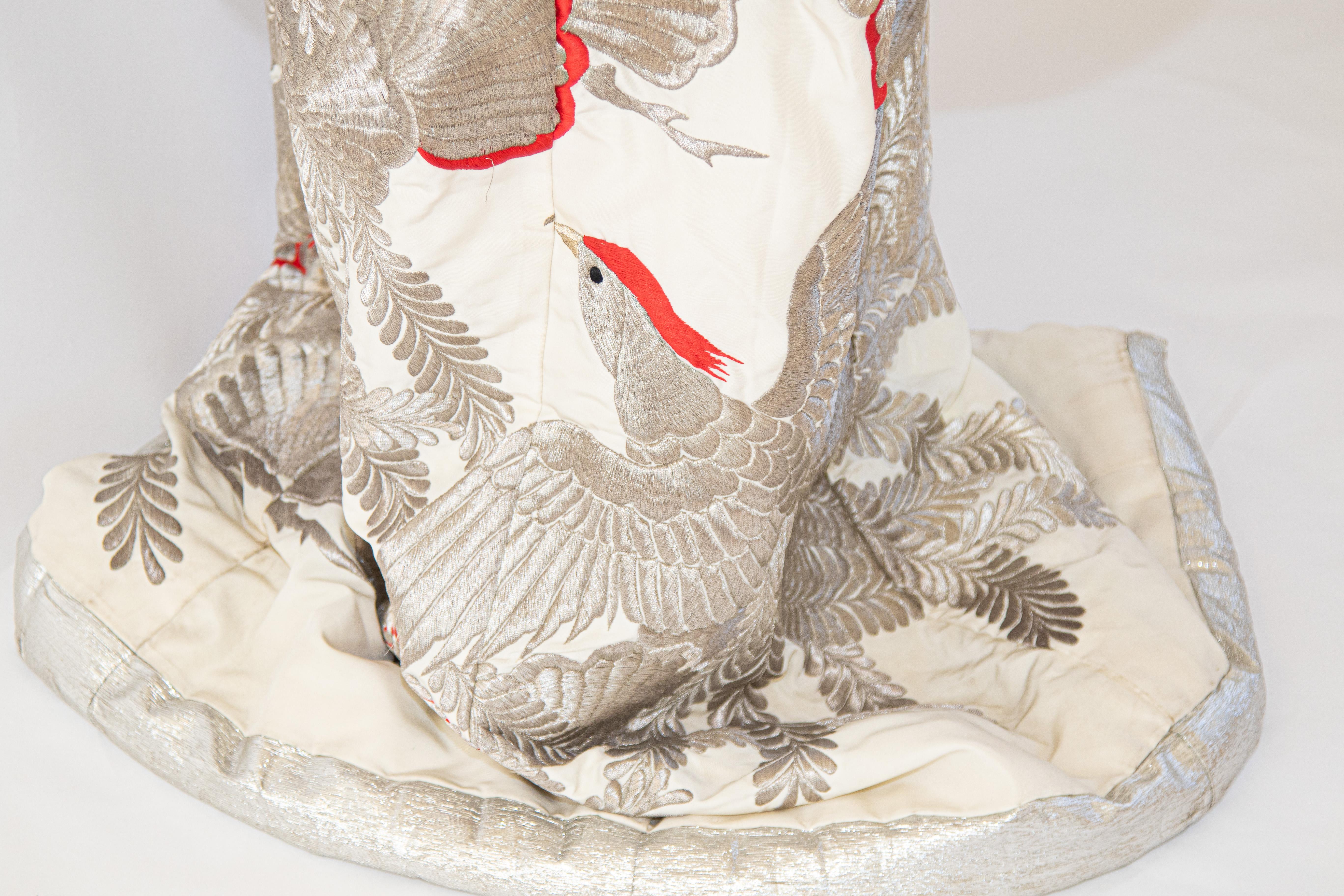 Vintage Kimono Silver Silk Brocade Japanese Wedding Dress 2
