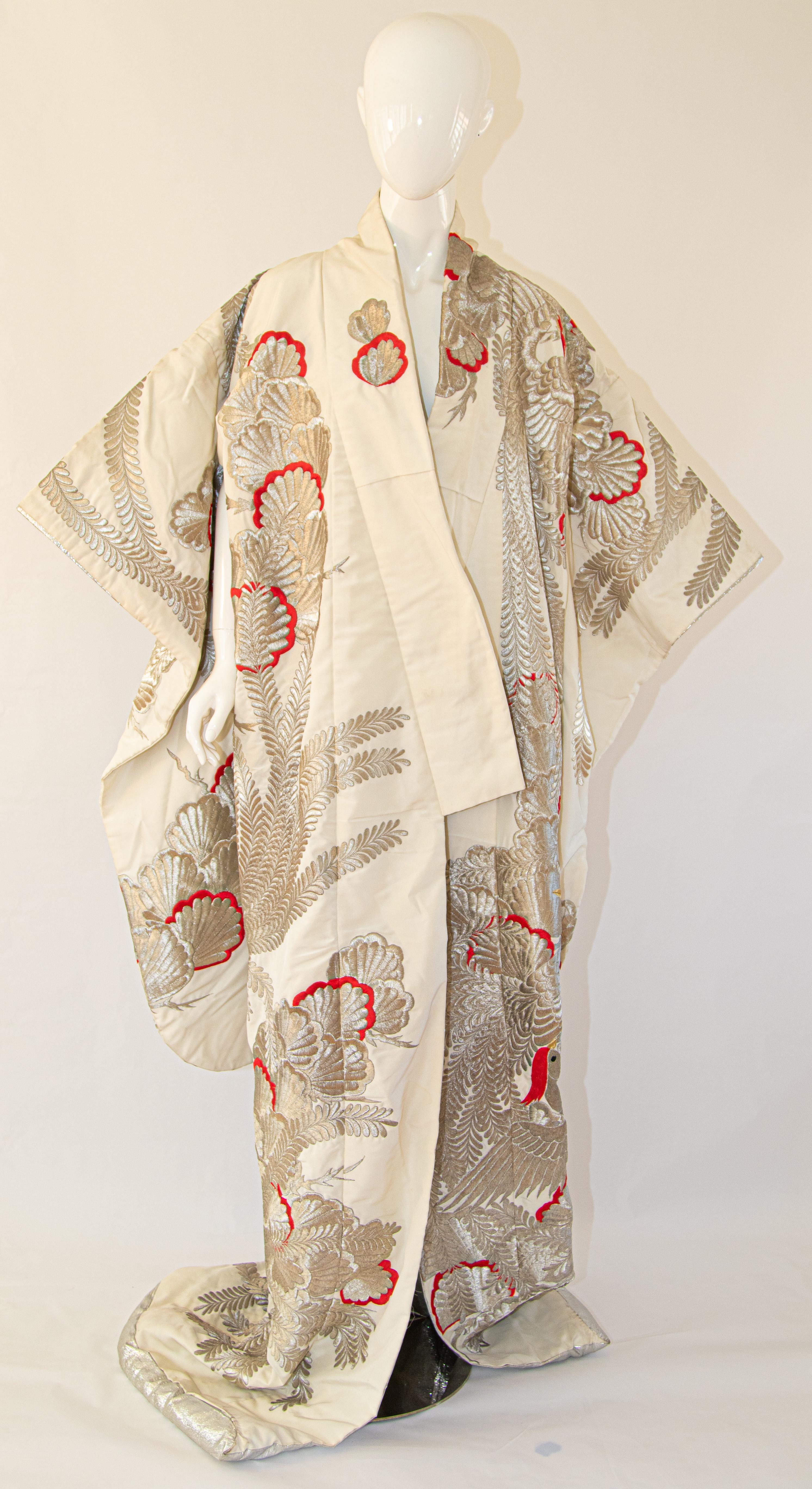 Vintage Kimono Silver Silk Brocade Japanese Wedding Dress 6