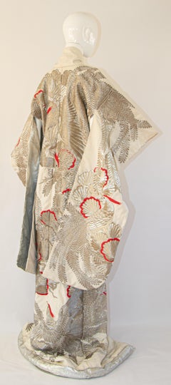 Vintage Kimono Silver Silk Brocade Japanese Wedding Dress