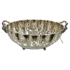Vintage Silver Silverplate Rams Head Regency Style Pierced Serving Fruit Bowl