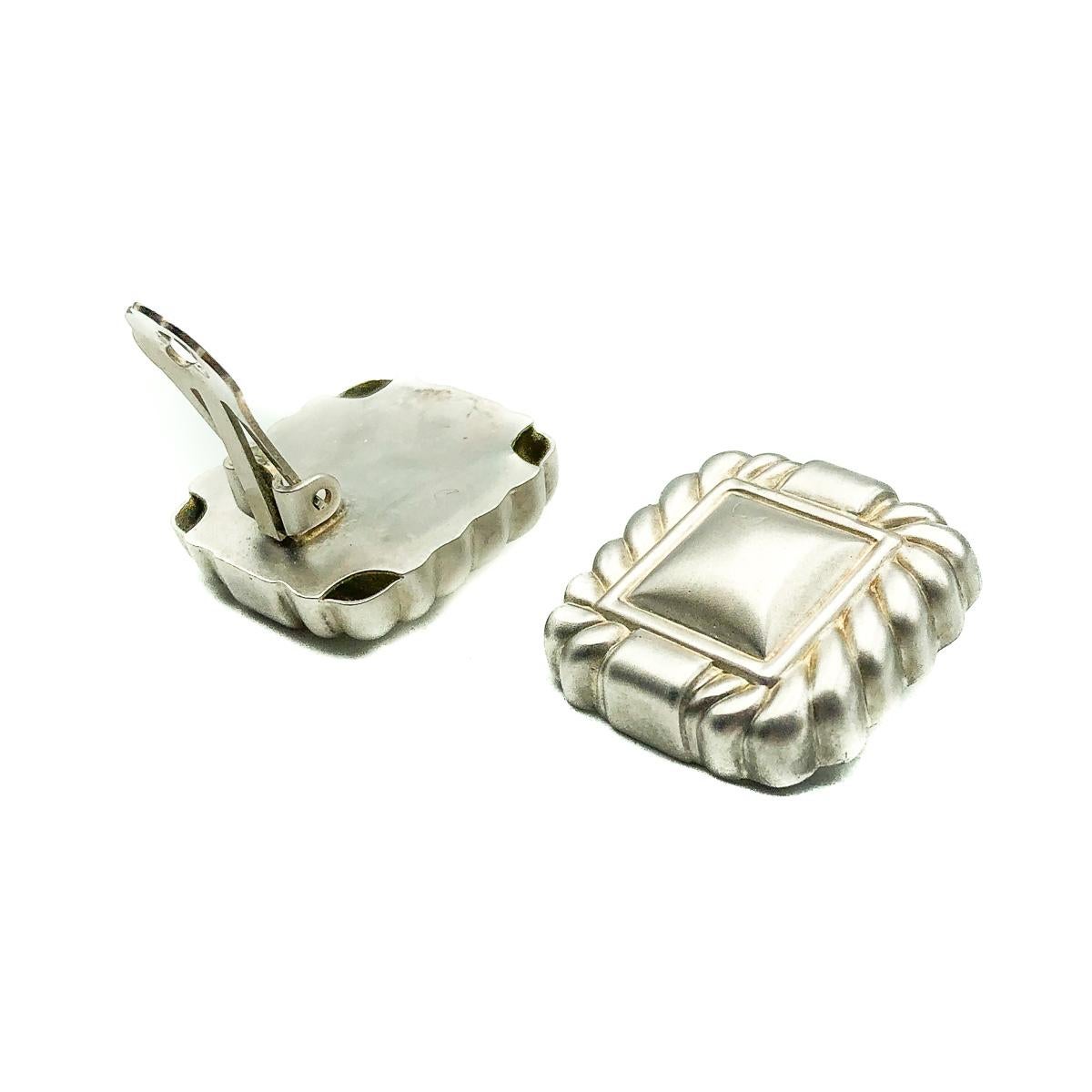 Vintage Silber quadratischer gerippter Ohrring 1990er Jahre im Zustand „Gut“ im Angebot in Wilmslow, GB