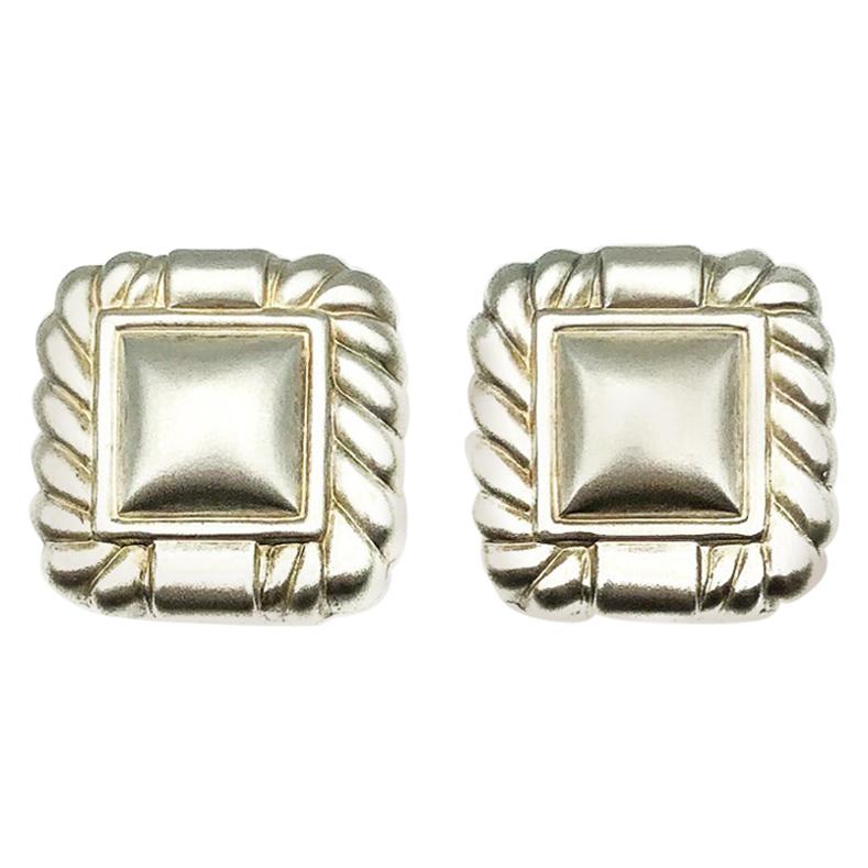 Vintage Silver Square Ribbed Earring 1990s