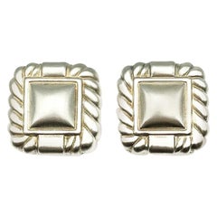 Retro Silver Square Ribbed Earring 1990s