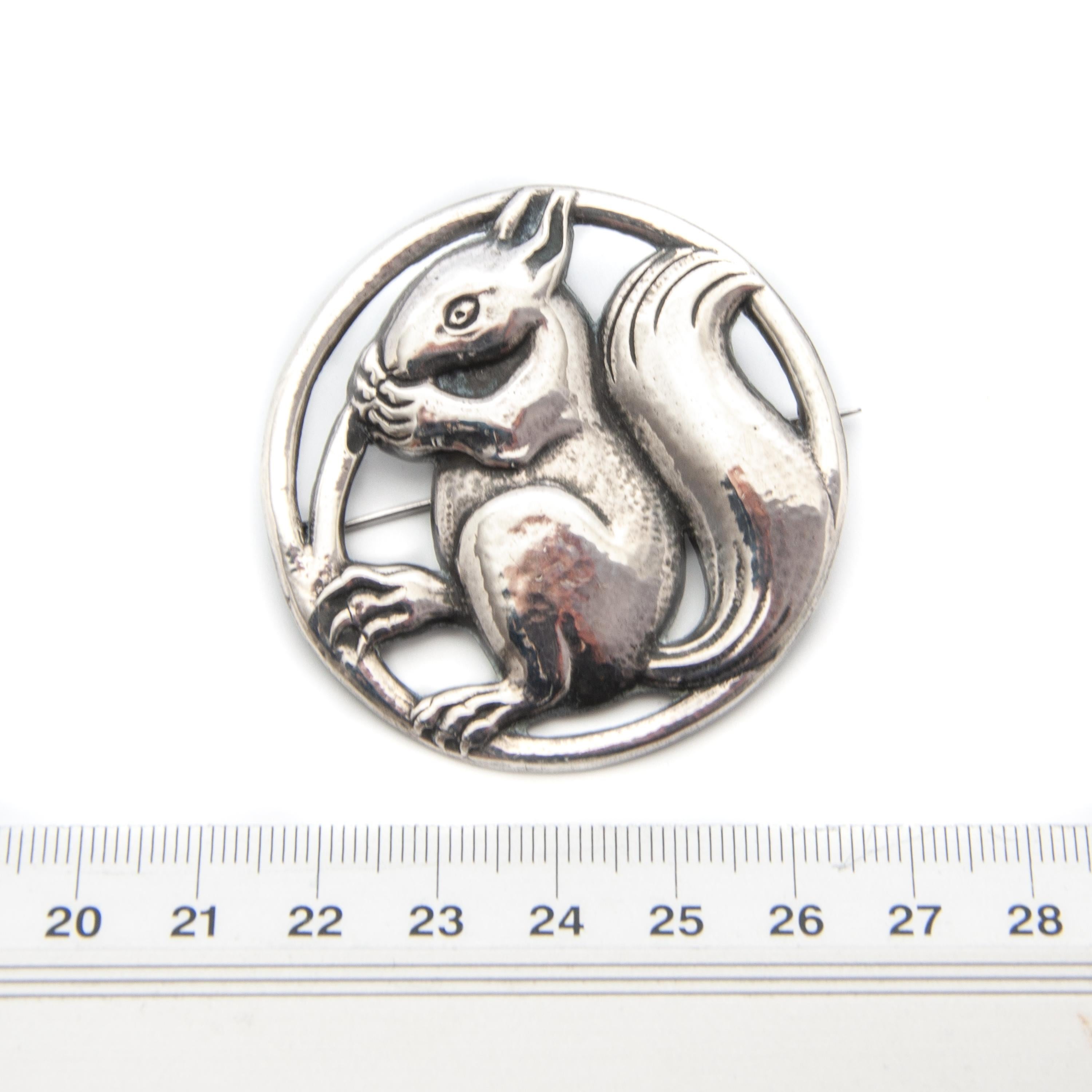 Vintage Silver Squirrel Round Brooch For Sale 1