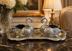 Vintage Silver Swan Salt & Pepper Set with Tray – Elegant Collectible Tableware