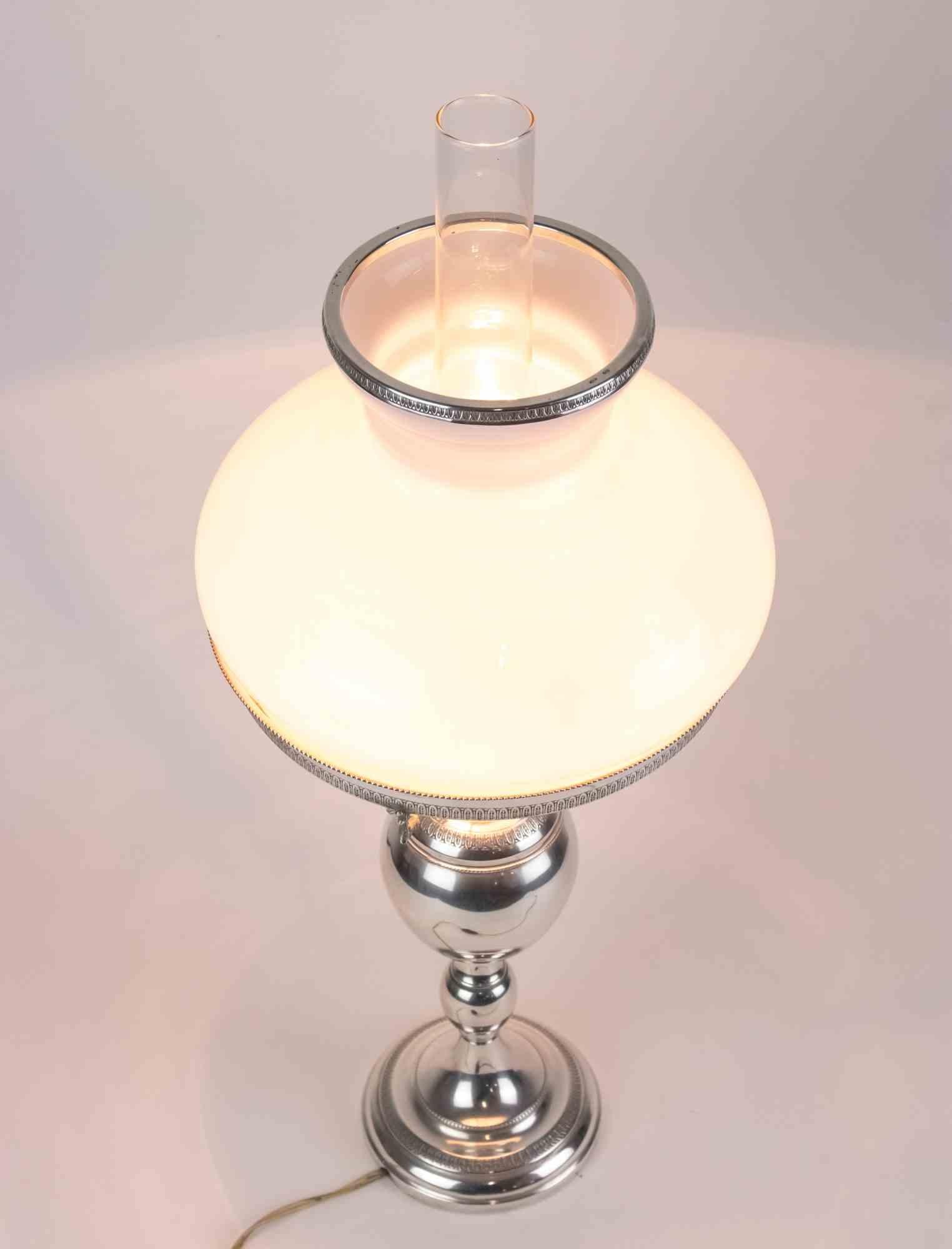 20ième siècle Lampe de table vintage en argent, Italie, milieu du 20e siècle en vente