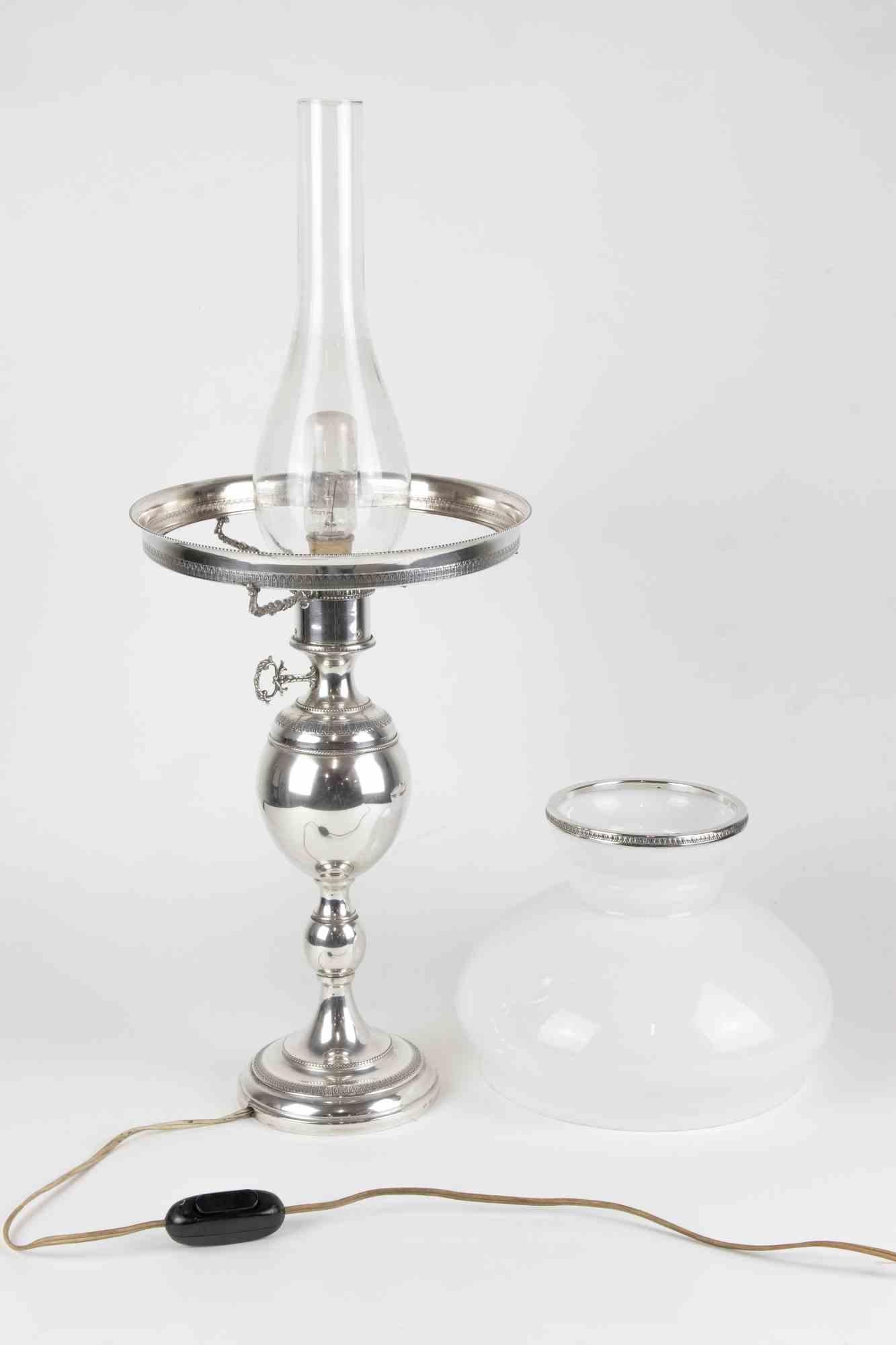 Argent Lampe de table vintage en argent, Italie, milieu du 20e siècle en vente