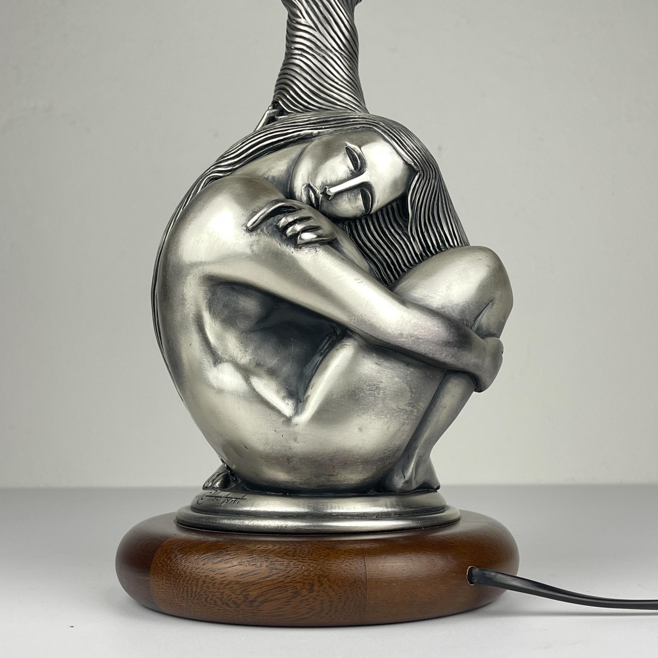 Art déco Lampe de table vintage en argent Man and Women par Ottaviani, Italie, années 1970 en vente
