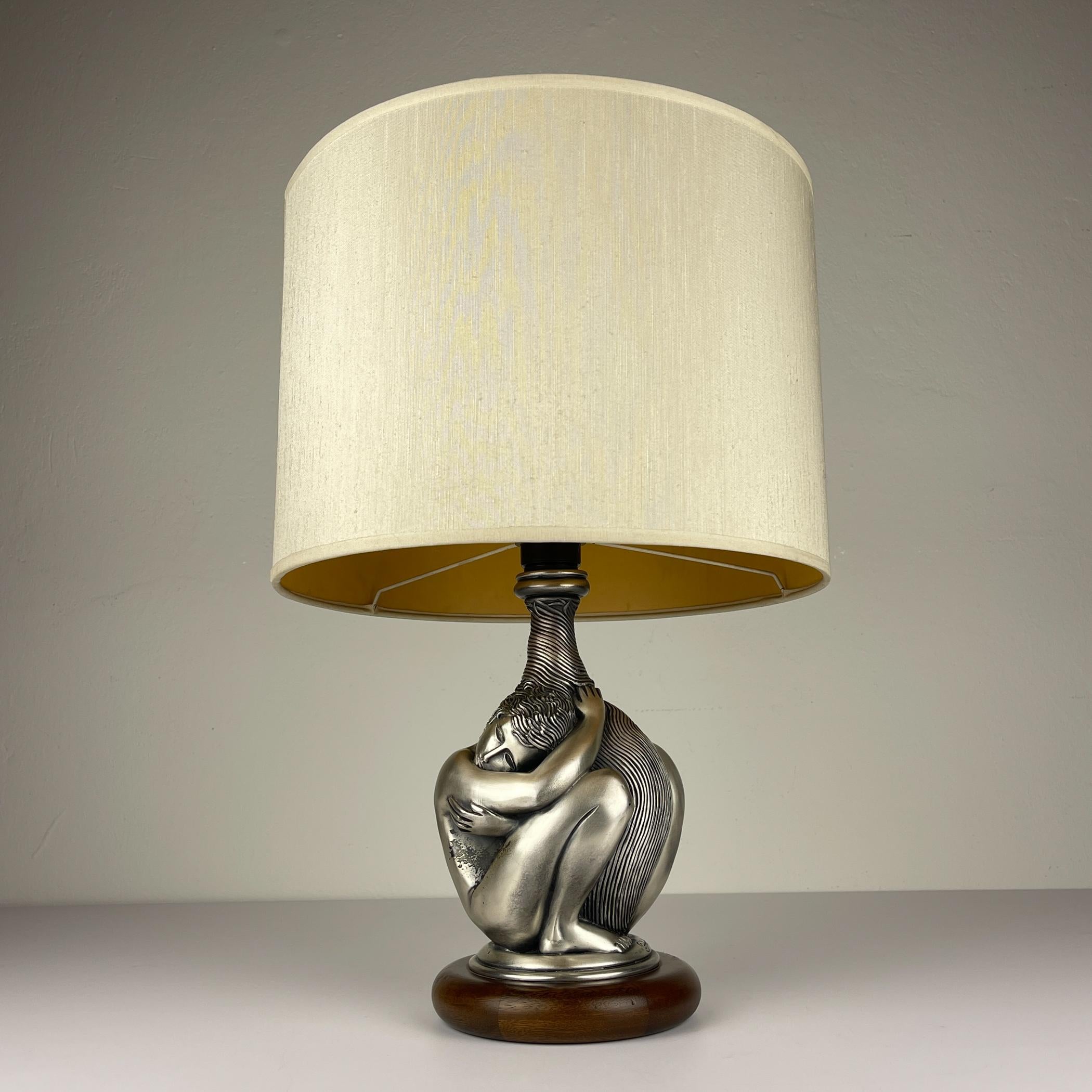 Argent Lampe de table vintage en argent Man and Women par Ottaviani, Italie, années 1970 en vente