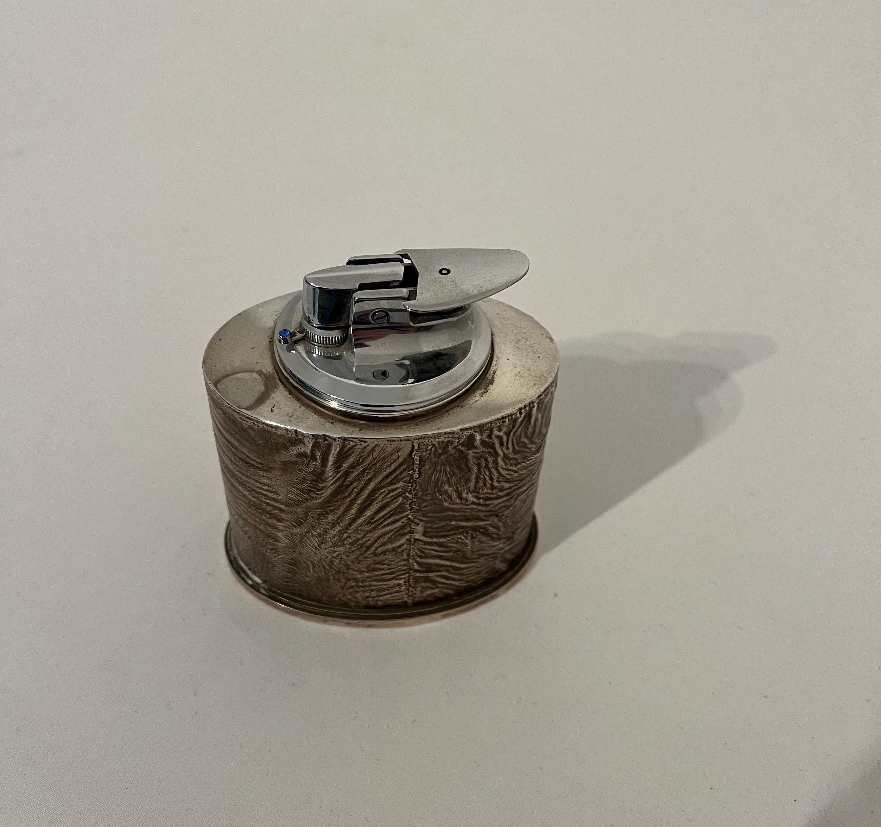 Mid-20th Century Vintage Silver Table Lighter - Animal Fur Texture For Sale