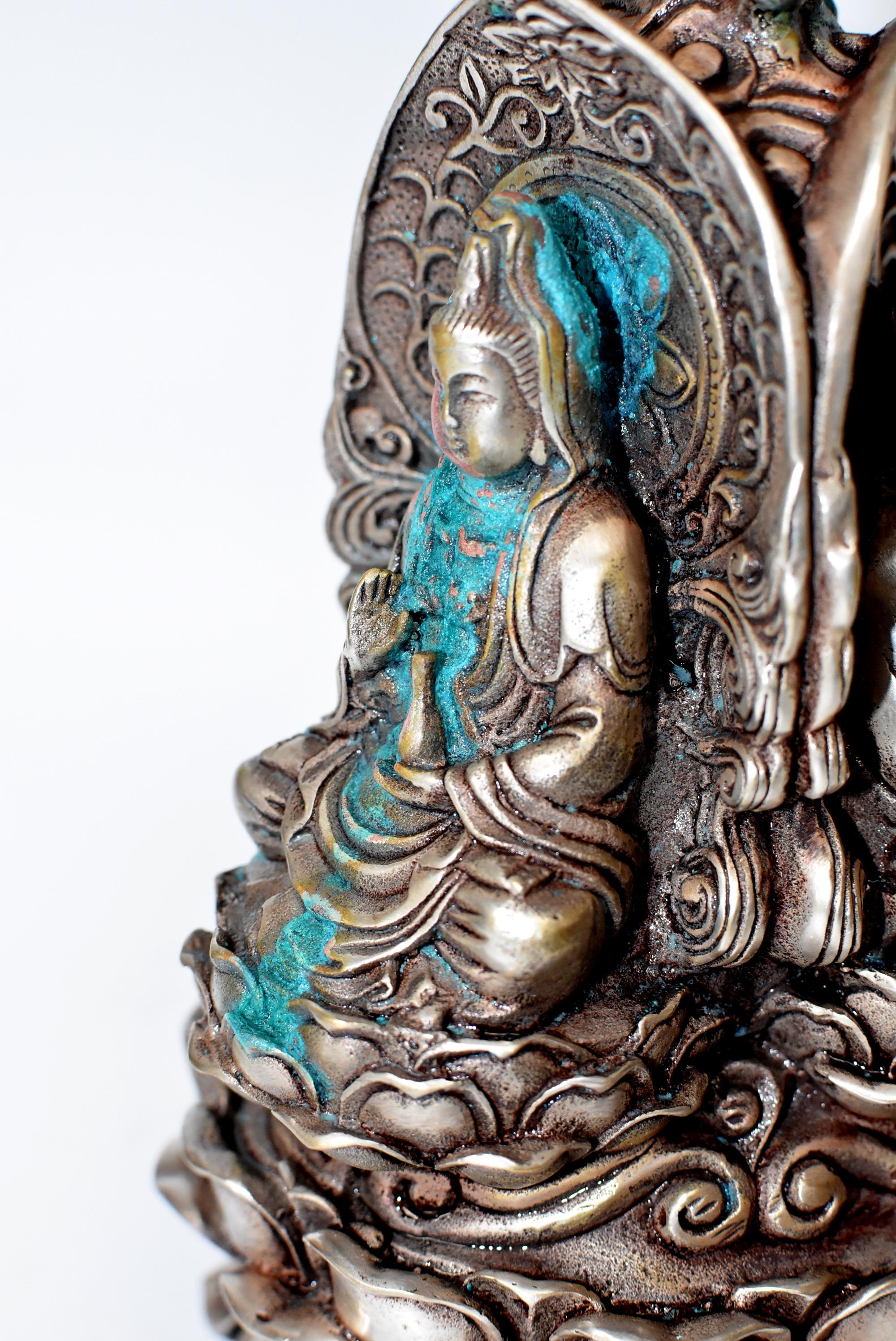 Vintage Silver Three Sided Buddha Statue 9