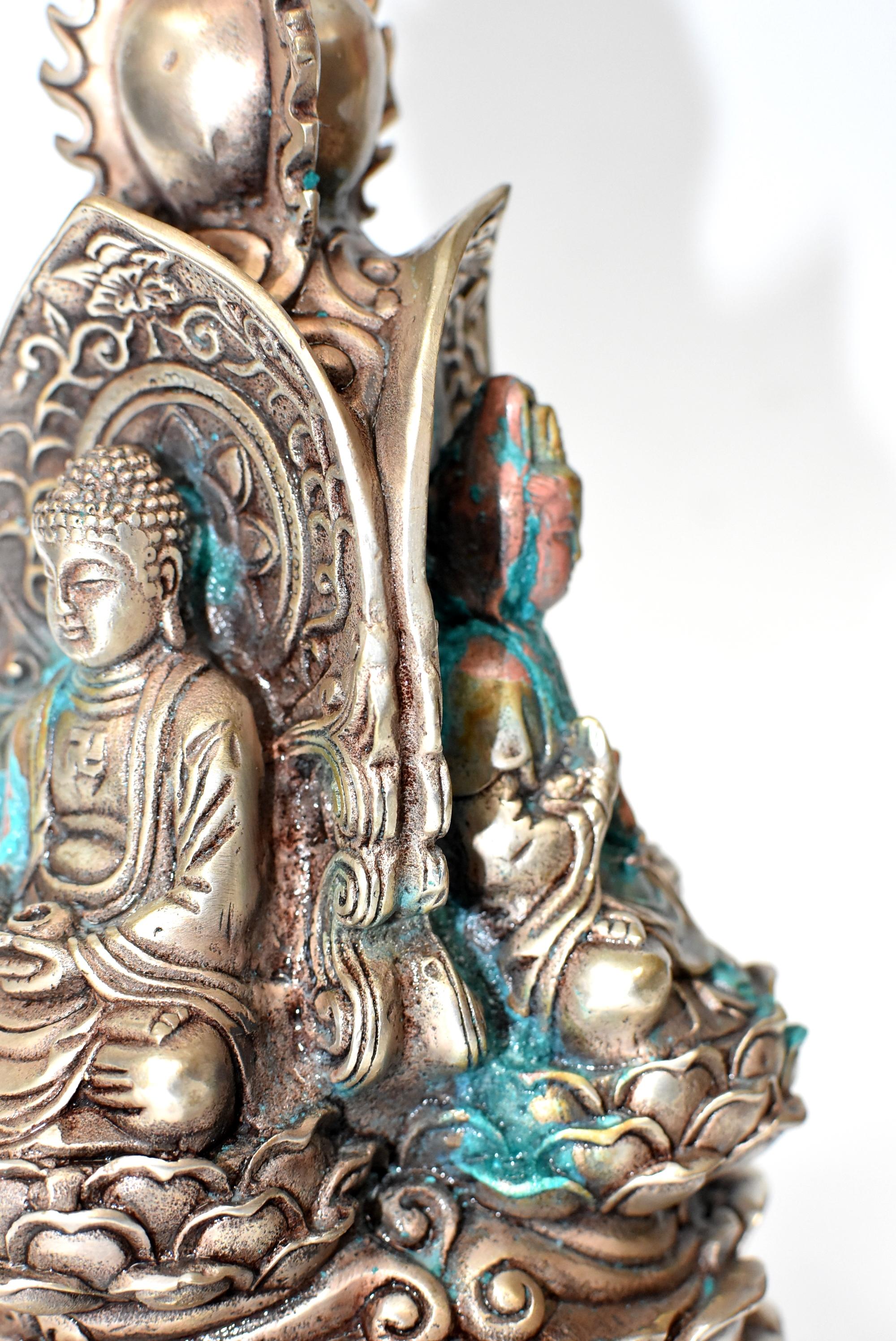 Vintage Silver Three Sided Buddha Statue 11