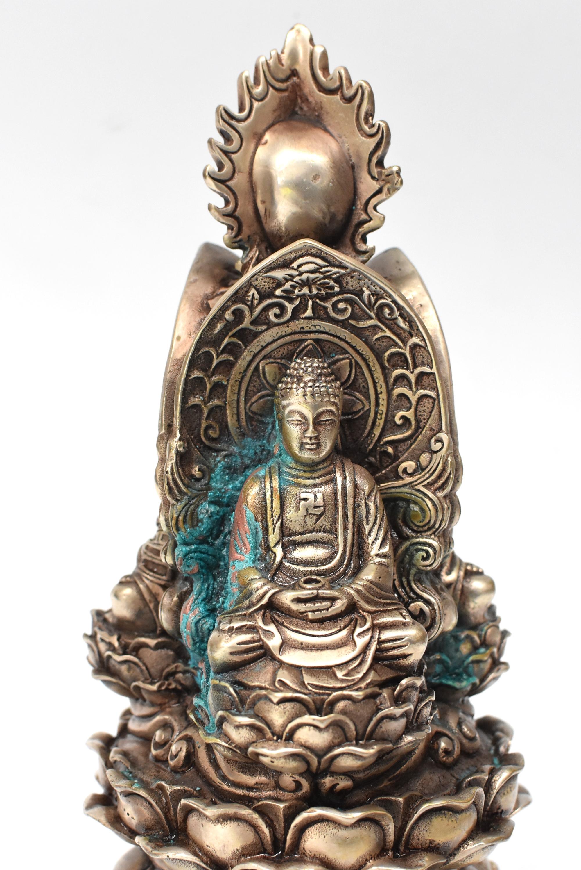 Brass Vintage Silver Three Sided Buddha Statue