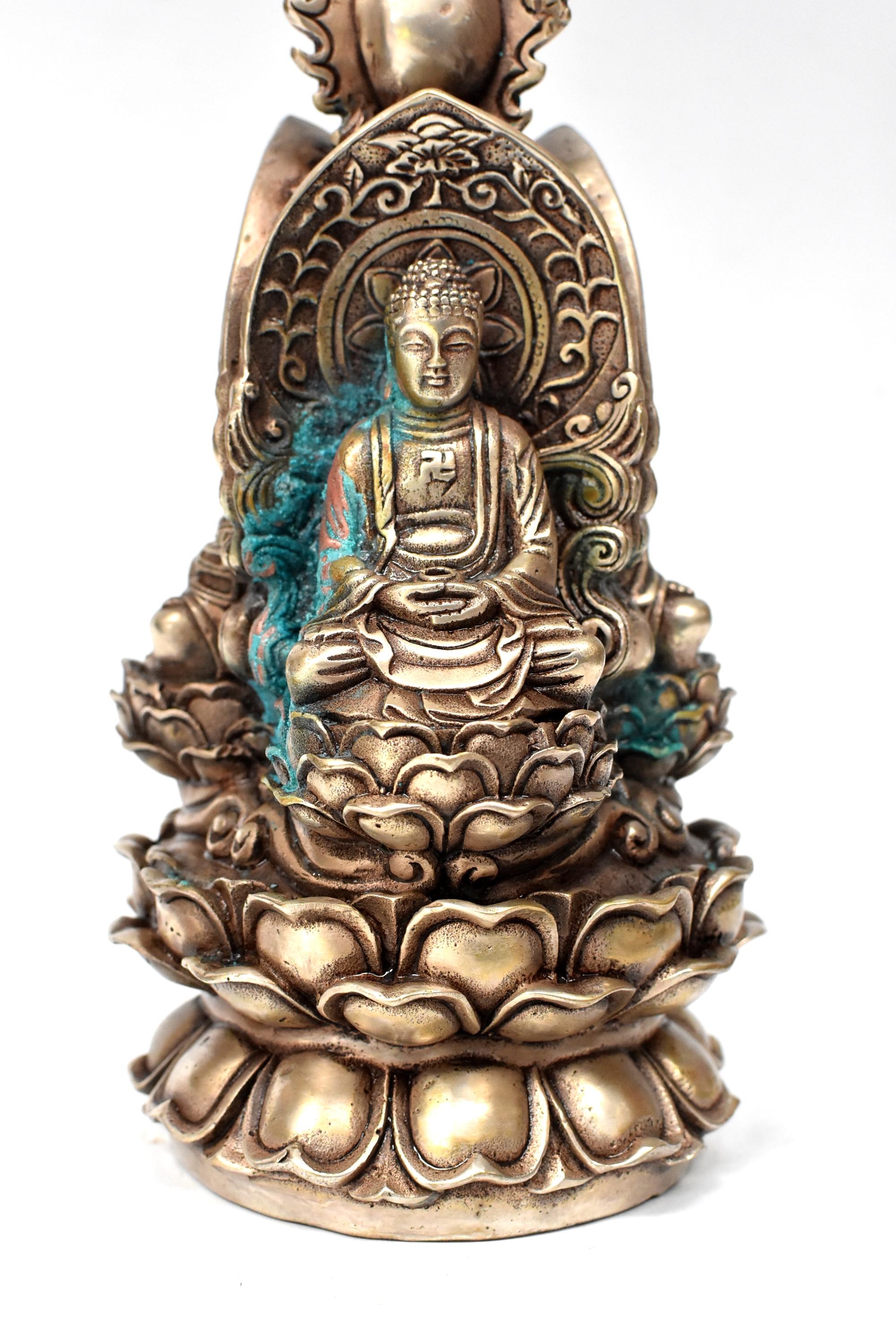 Vintage Silver Three Sided Buddha Statue 1