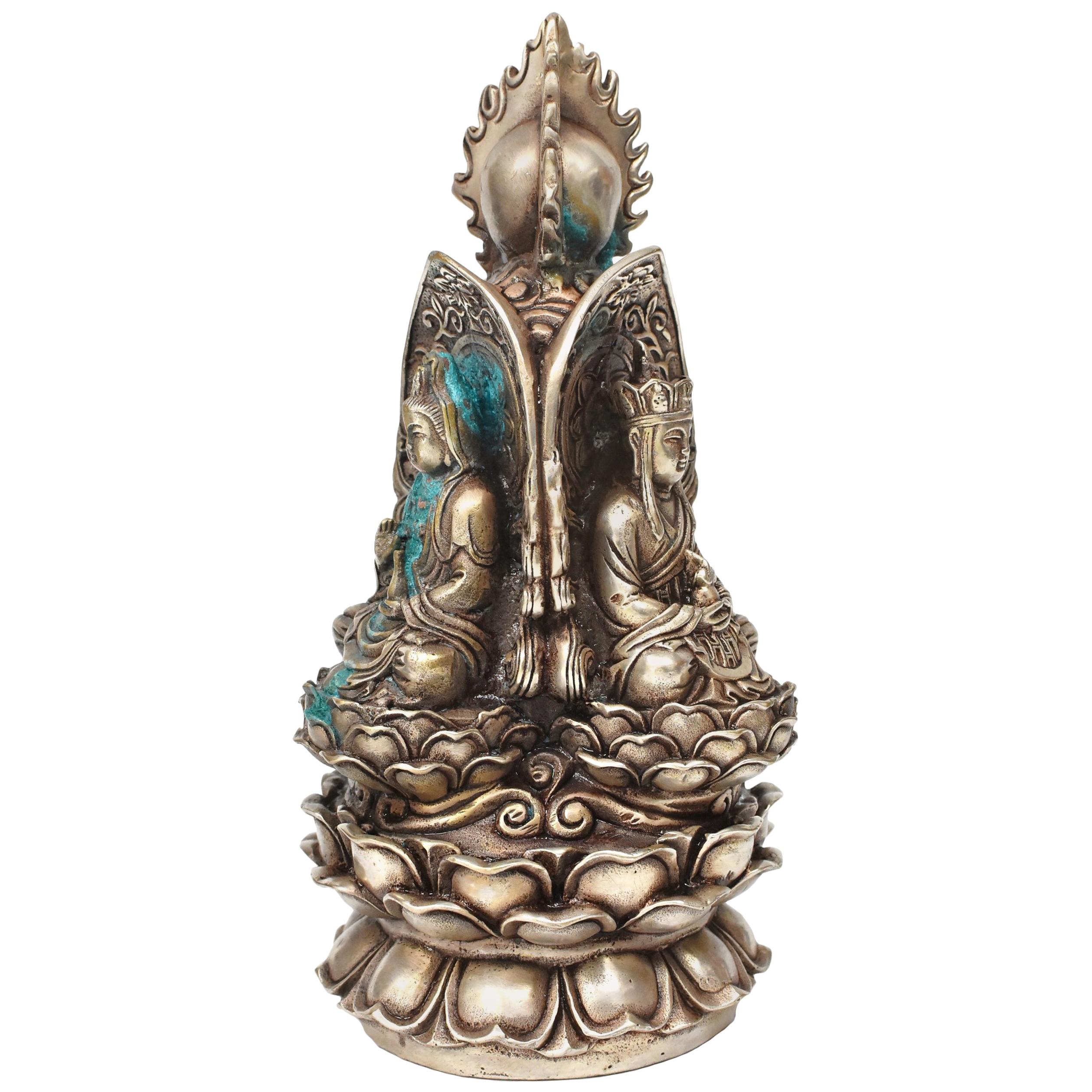Vintage Silver Three Sided Buddha Statue