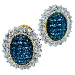Vintage silver tone 18k gold plated sapphire blue glass pierced earrings