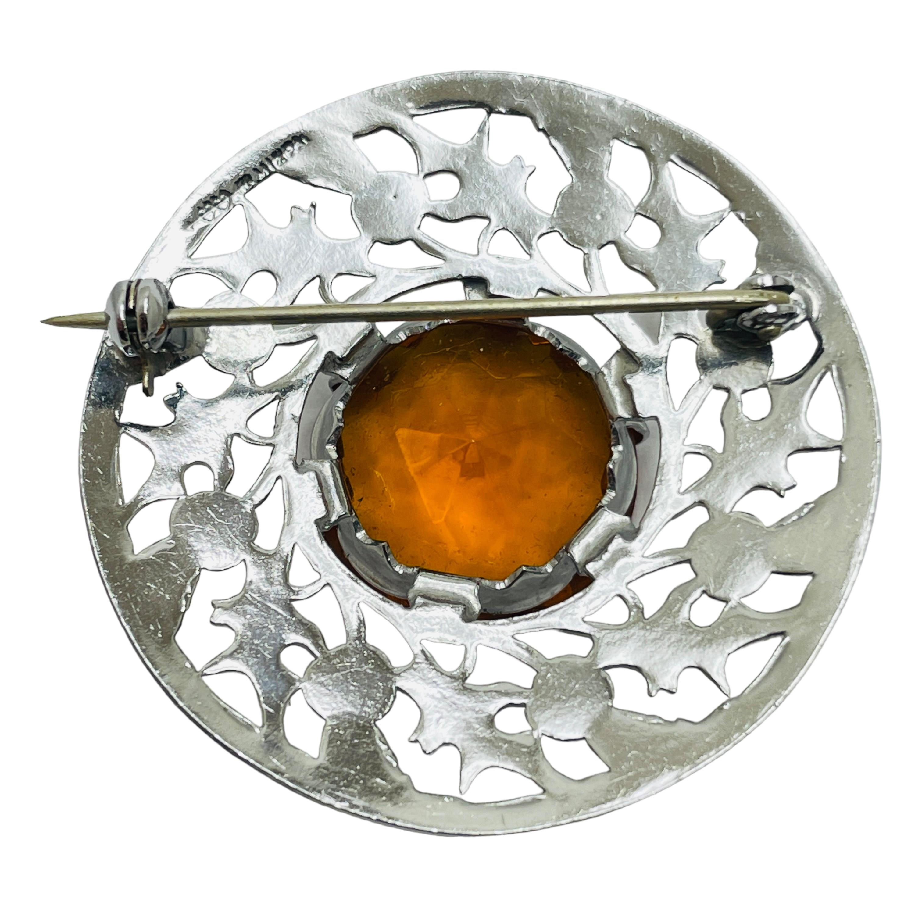 Broche de diseño vintage de cristal ámbar en tono plateado en Bueno estado para la venta en Palos Hills, IL