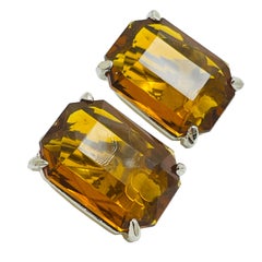 Vintage silver tone amber glass designer clip on earrings