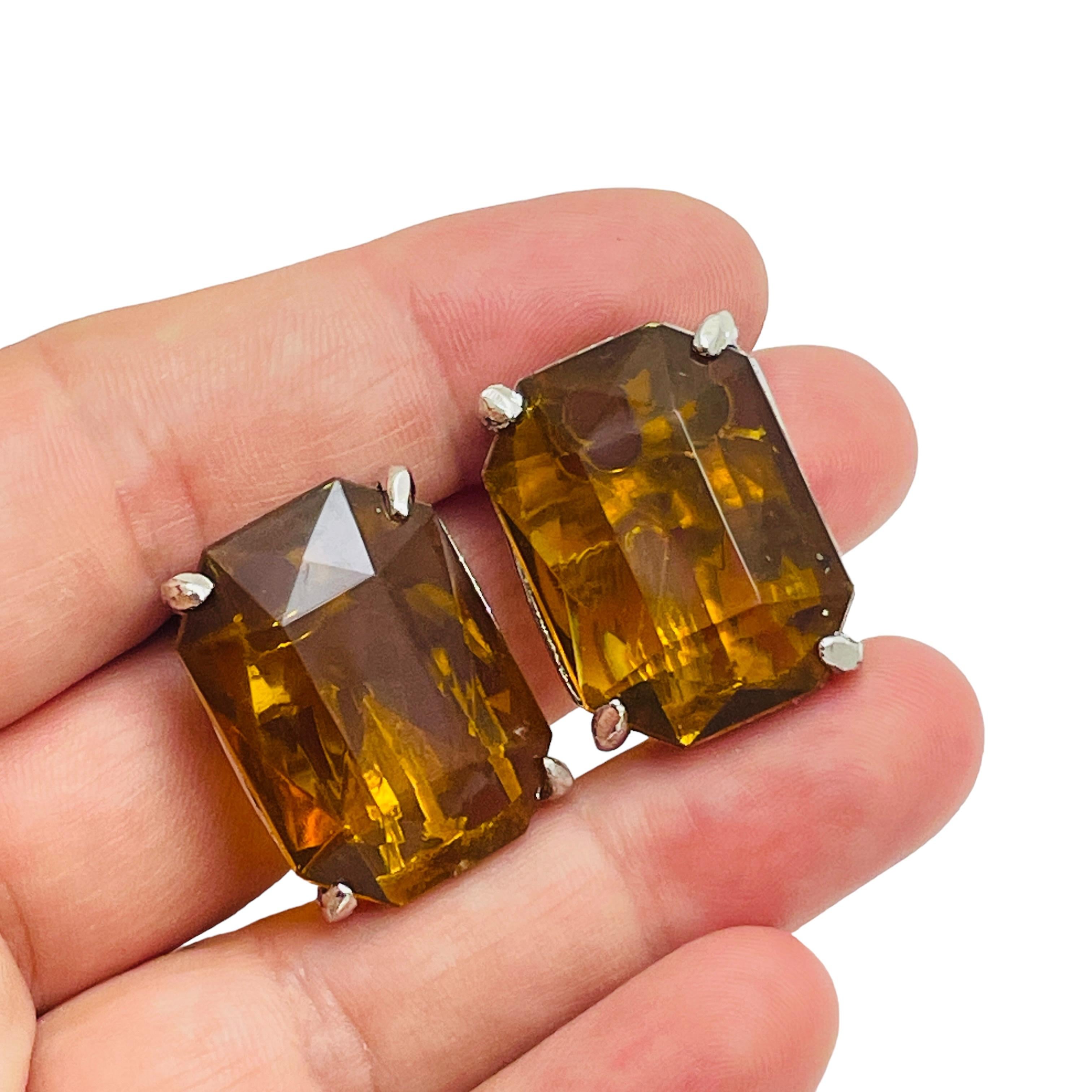 De las mujeres Pendientes de clip de diseño vintage de cristal ámbar en tono plateado en venta
