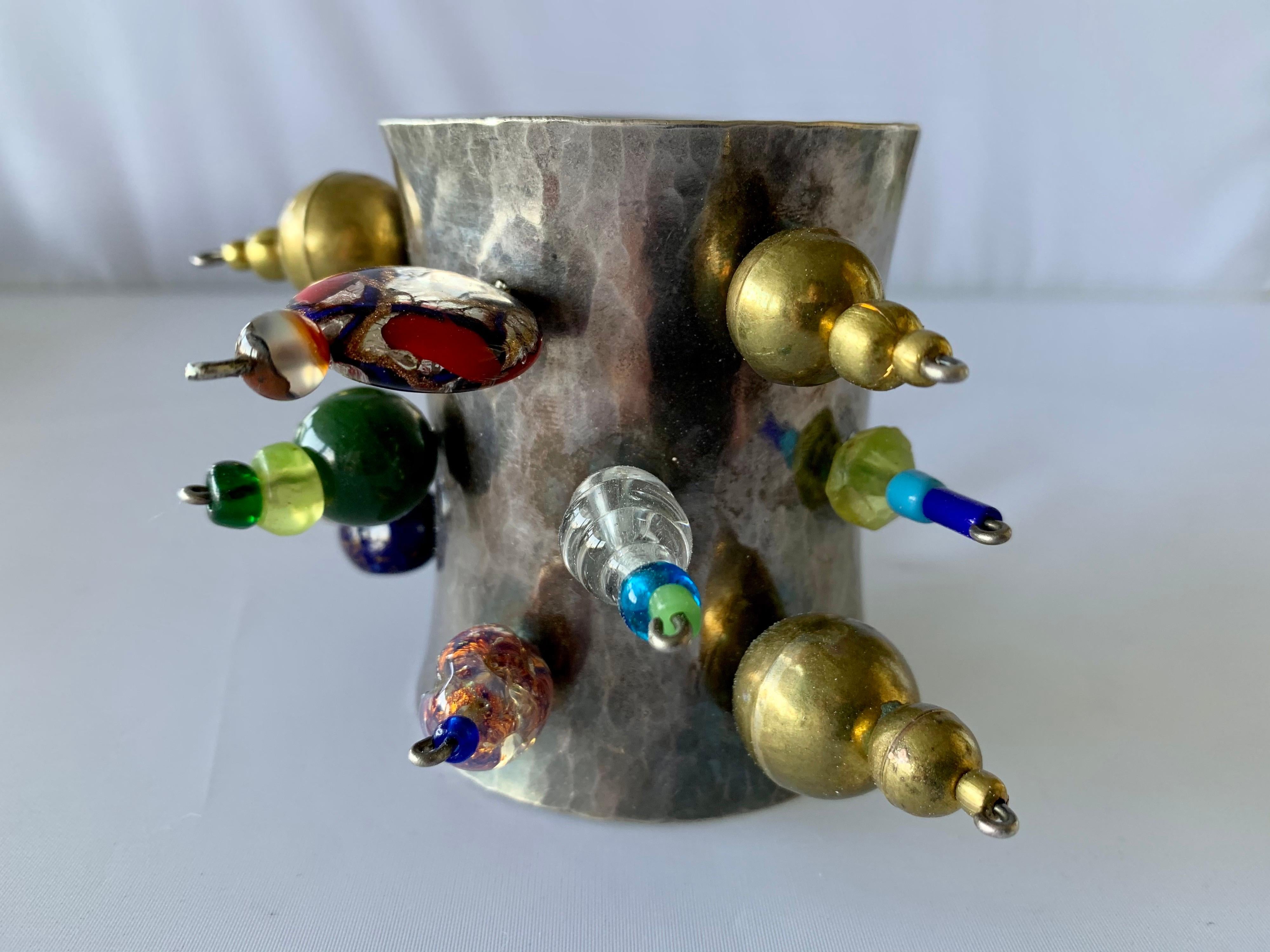 Vintage Silver-tone Art Glass Cuff Bracelet by Christian Lacroix  In Excellent Condition In Palm Springs, CA