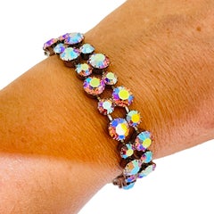 Vintage silver tone aurora borealis rhinestone bracelet