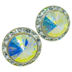 Vintage silver tone aurora rivoli glass rhinestones designer post earrings