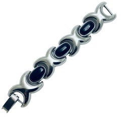 Vintage silver tone black massive link designer bracelet