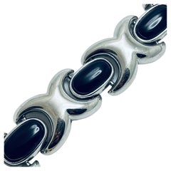 Vintage silver tone black massive link designer bracelet