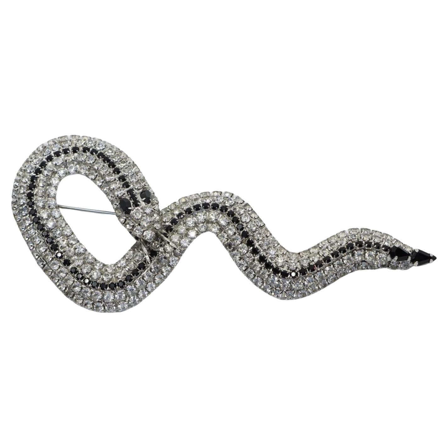 Vintage Silver Tone Schwarz
Weiß Strass Schlange Brosche